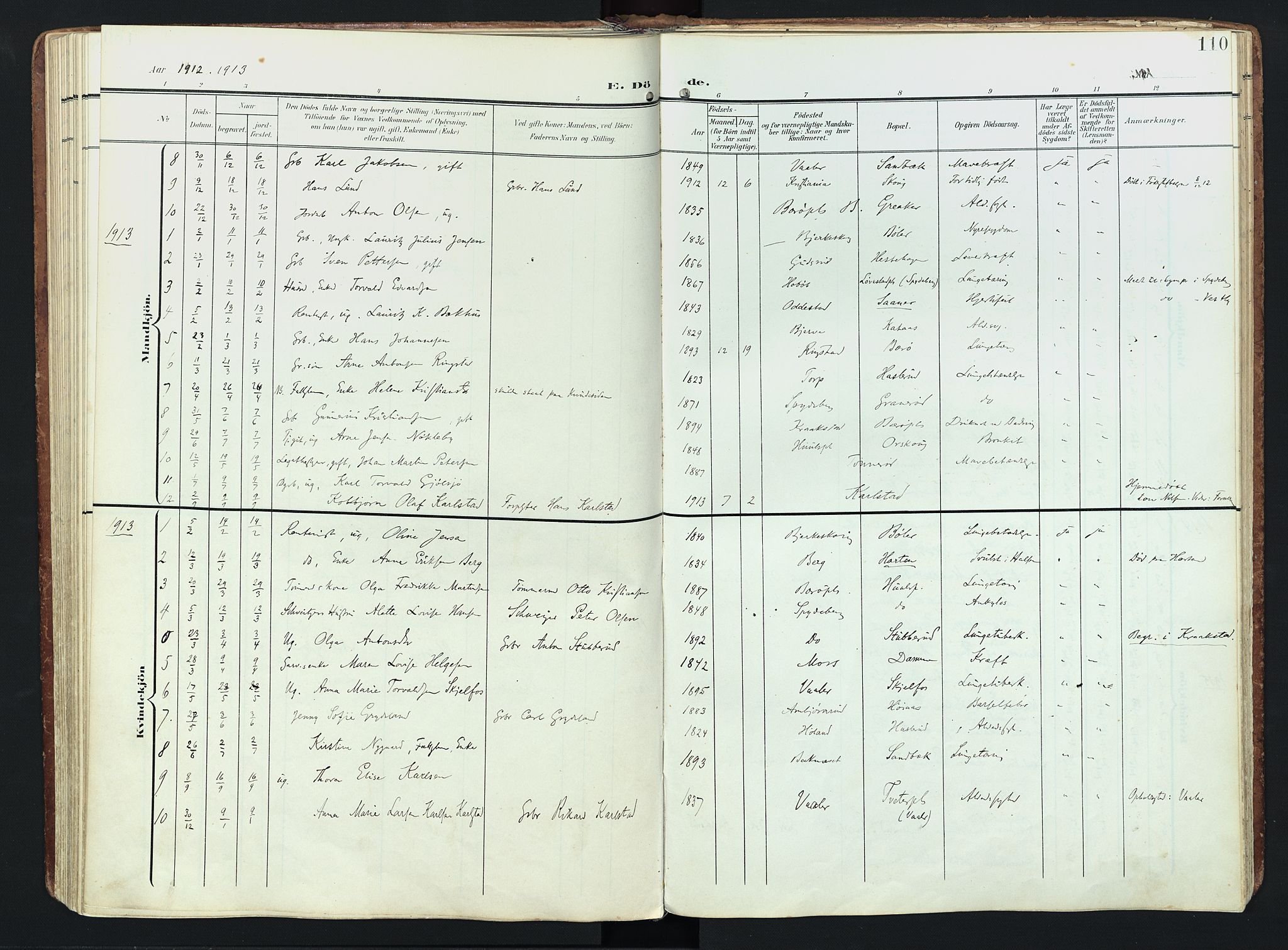 Hobøl prestekontor Kirkebøker, AV/SAO-A-2002/F/Fa/L0006: Parish register (official) no. I 6, 1905-1927, p. 110