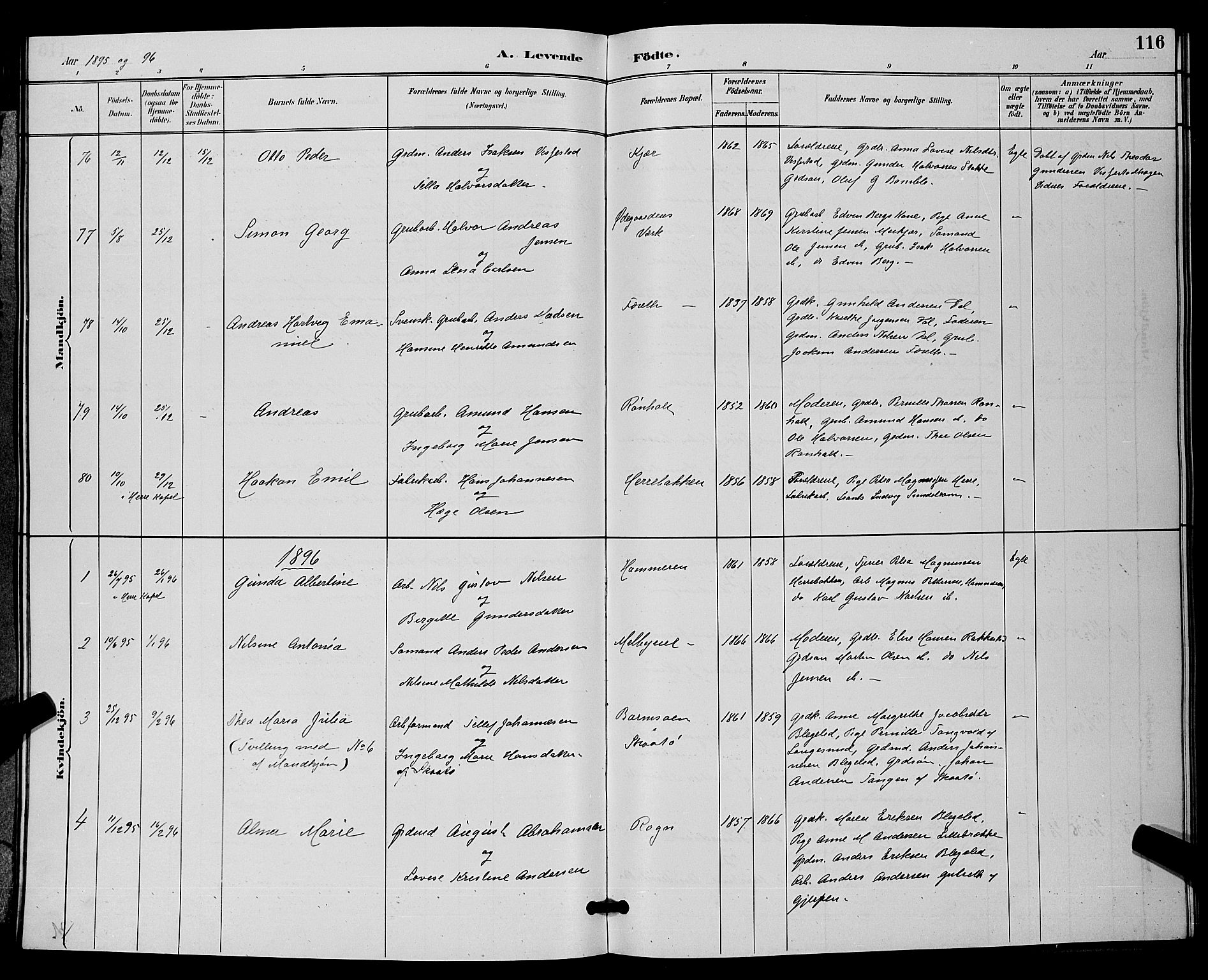 Bamble kirkebøker, AV/SAKO-A-253/G/Ga/L0009: Parish register (copy) no. I 9, 1888-1900, p. 116