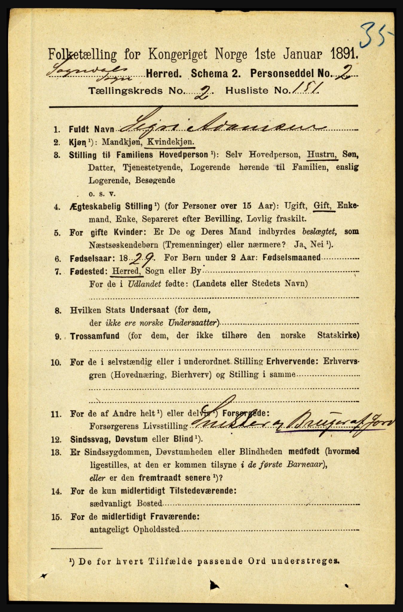 RA, 1891 census for 1420 Sogndal, 1891, p. 1415