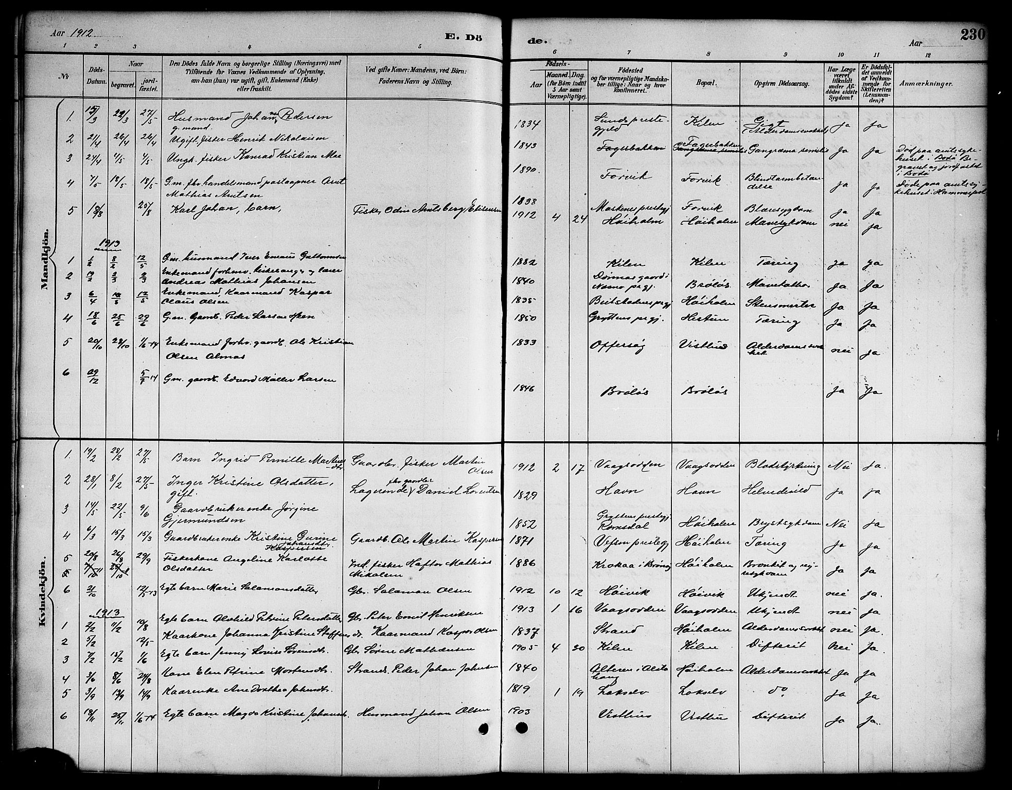 Ministerialprotokoller, klokkerbøker og fødselsregistre - Nordland, AV/SAT-A-1459/819/L0277: Parish register (copy) no. 819C03, 1888-1917, p. 230