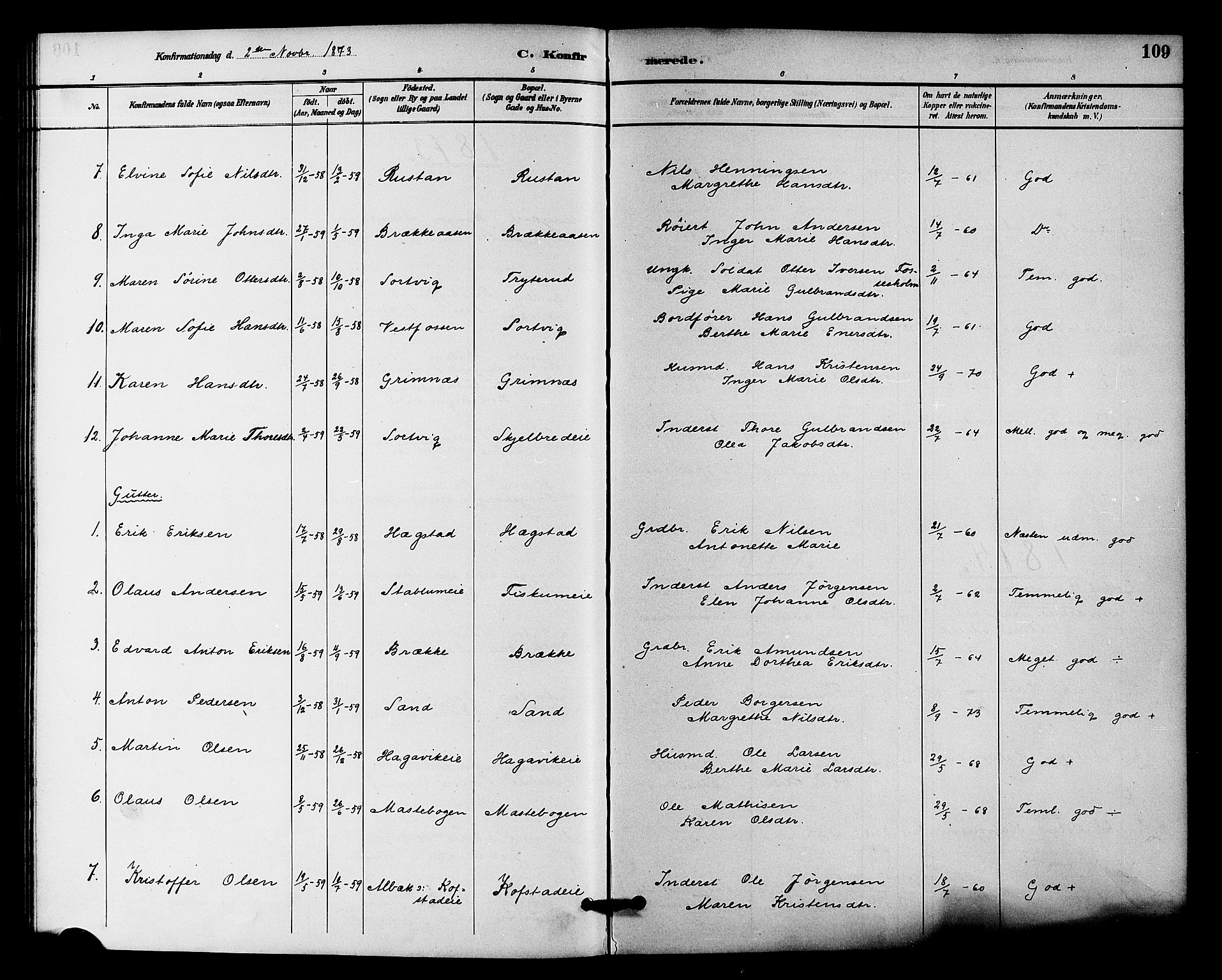 Fiskum kirkebøker, AV/SAKO-A-15/F/Fa/L0001: Parish register (official) no. 1, 1858-1877, p. 109