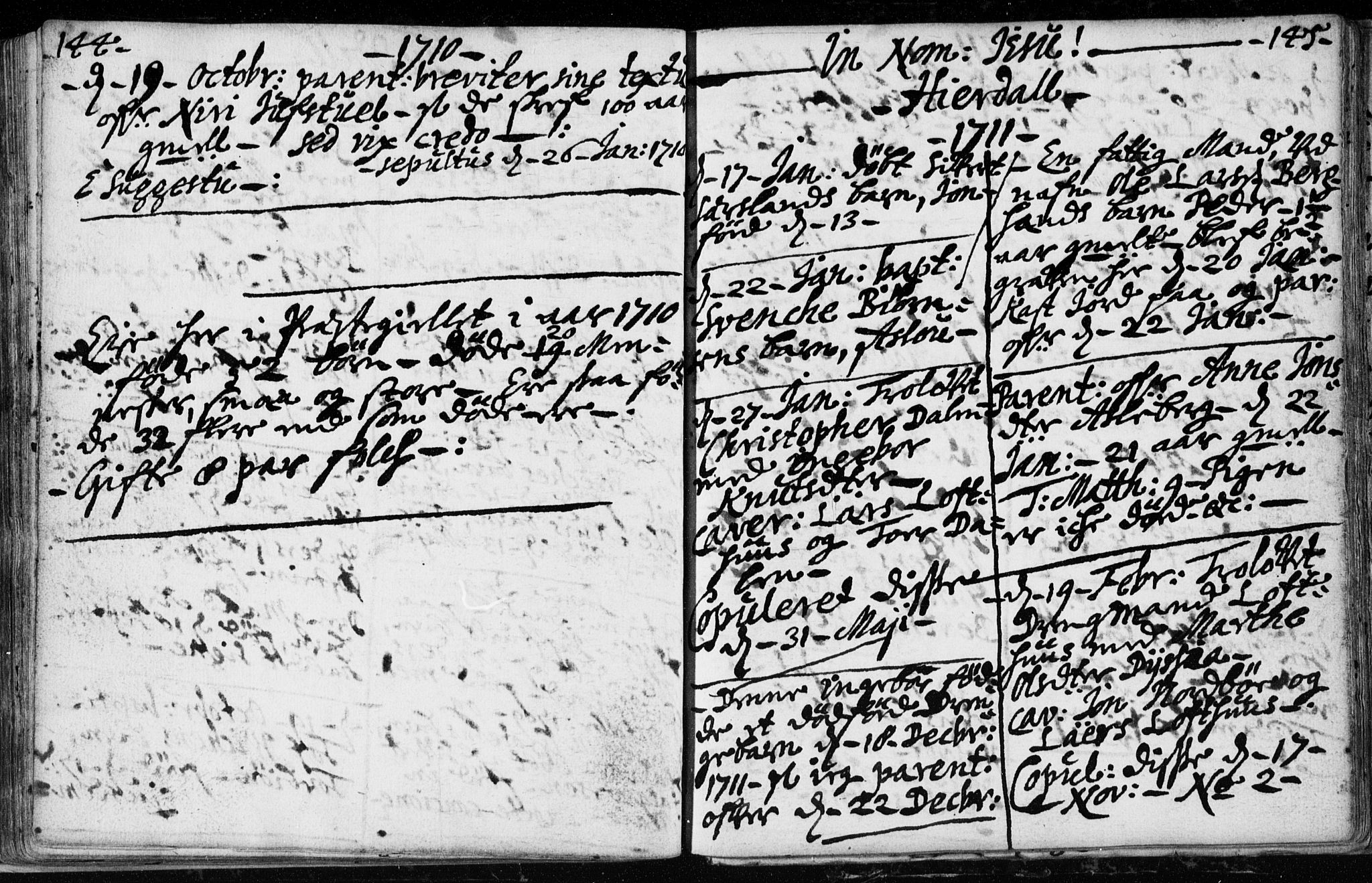 Hjartdal kirkebøker, AV/SAKO-A-270/F/Fa/L0001: Parish register (official) no. I 1, 1685-1714, p. 144-145