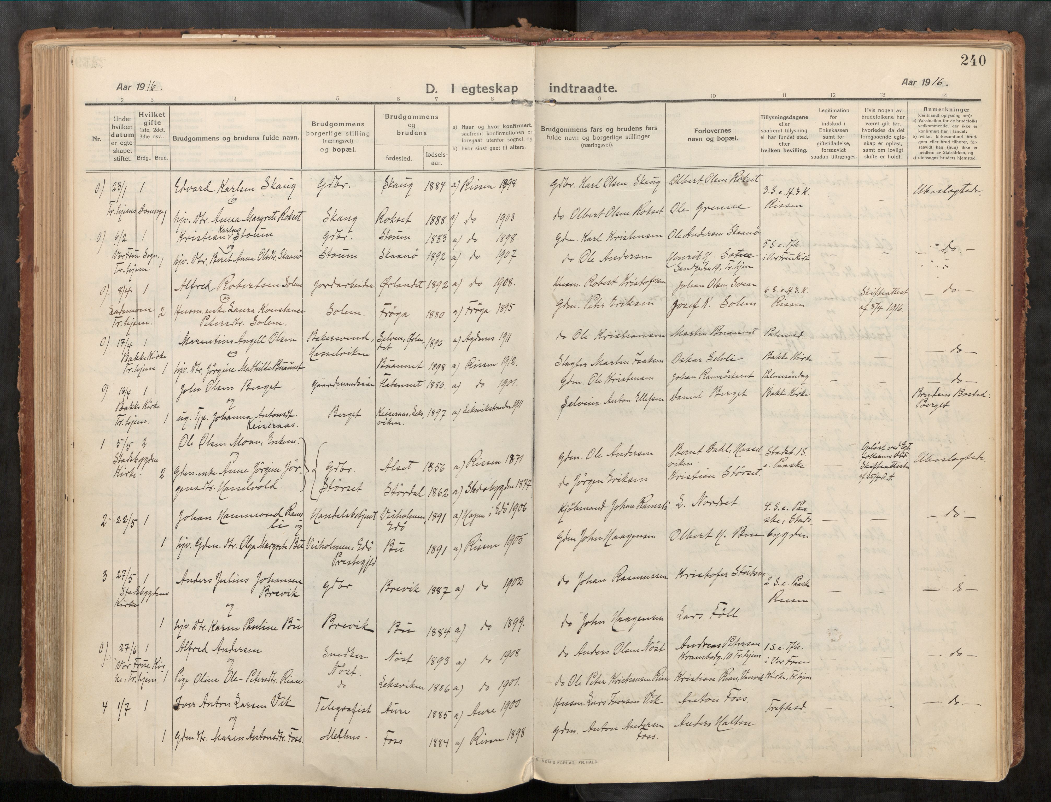 Stadsbygd sokneprestkontor, SAT/A-1117/1/I/I1/I1a/L0001: Parish register (official) no. 1, 1911-1929, p. 240