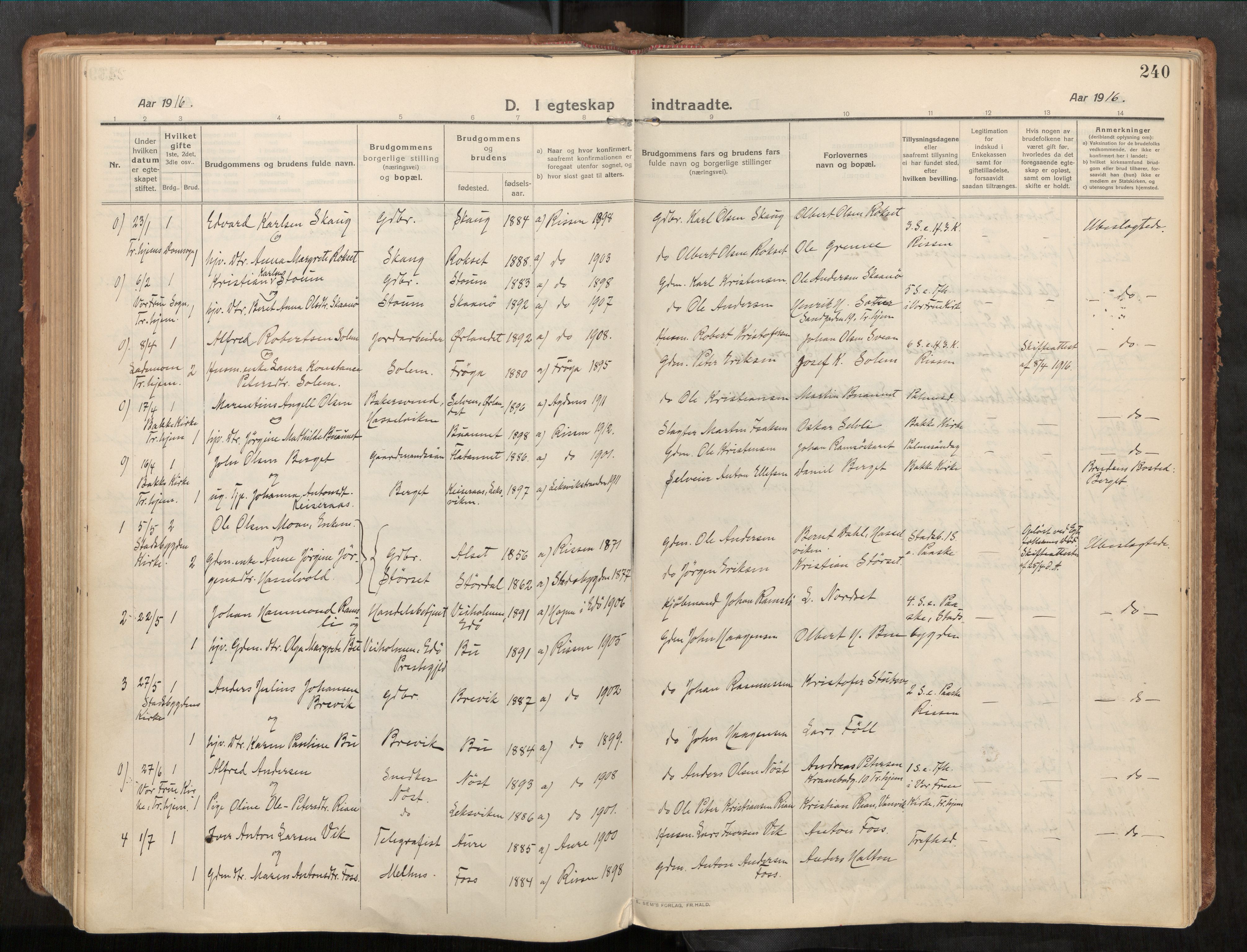 Stadsbygd sokneprestkontor, AV/SAT-A-1117/1/I/I1/I1a/L0001: Parish register (official) no. 1, 1911-1929, p. 240