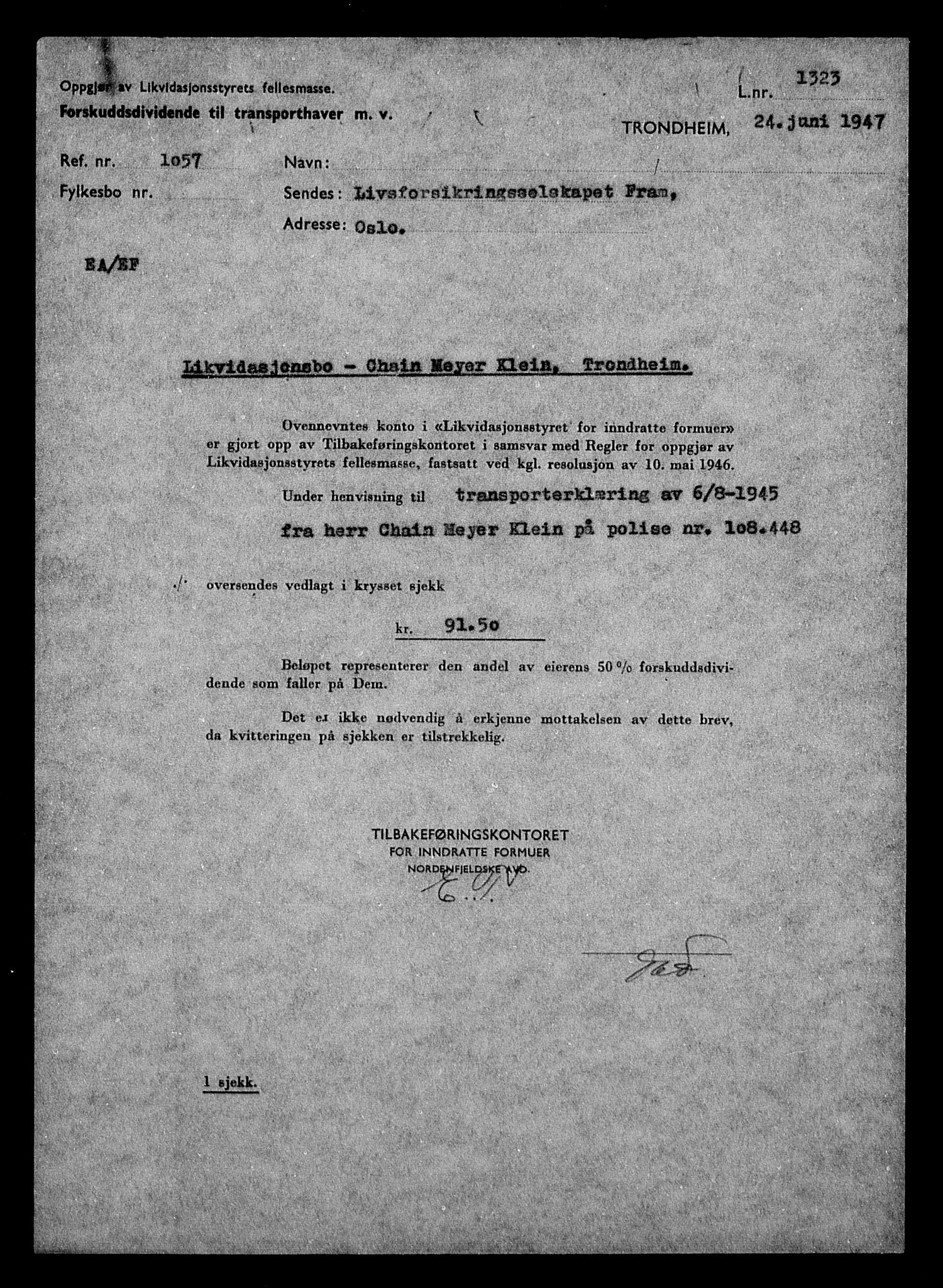 Justisdepartementet, Tilbakeføringskontoret for inndratte formuer, AV/RA-S-1564/H/Hc/Hca/L0900: --, 1945-1947, p. 351