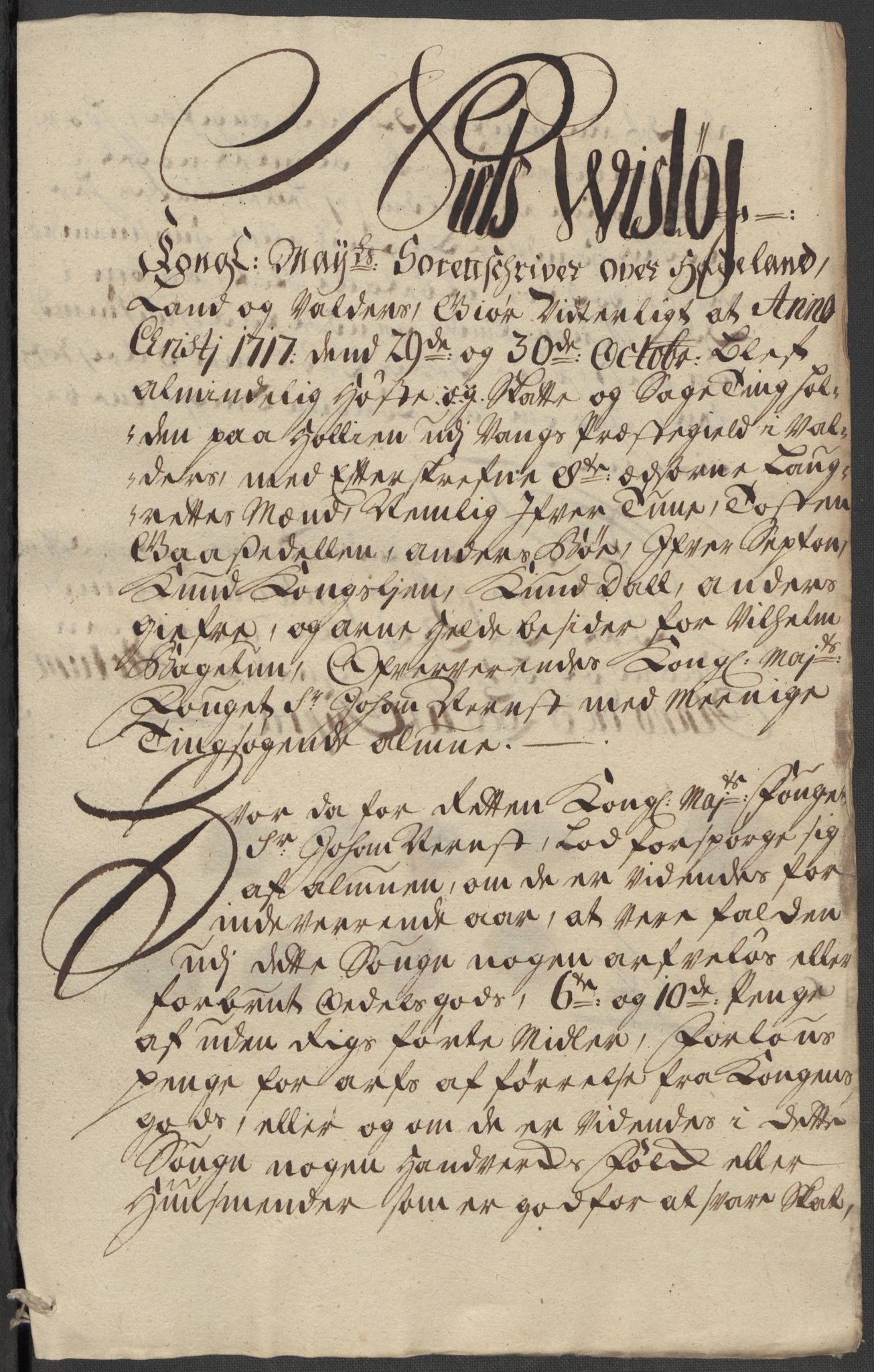 Rentekammeret inntil 1814, Reviderte regnskaper, Fogderegnskap, AV/RA-EA-4092/R18/L1318: Fogderegnskap Hadeland, Toten og Valdres, 1717, p. 19