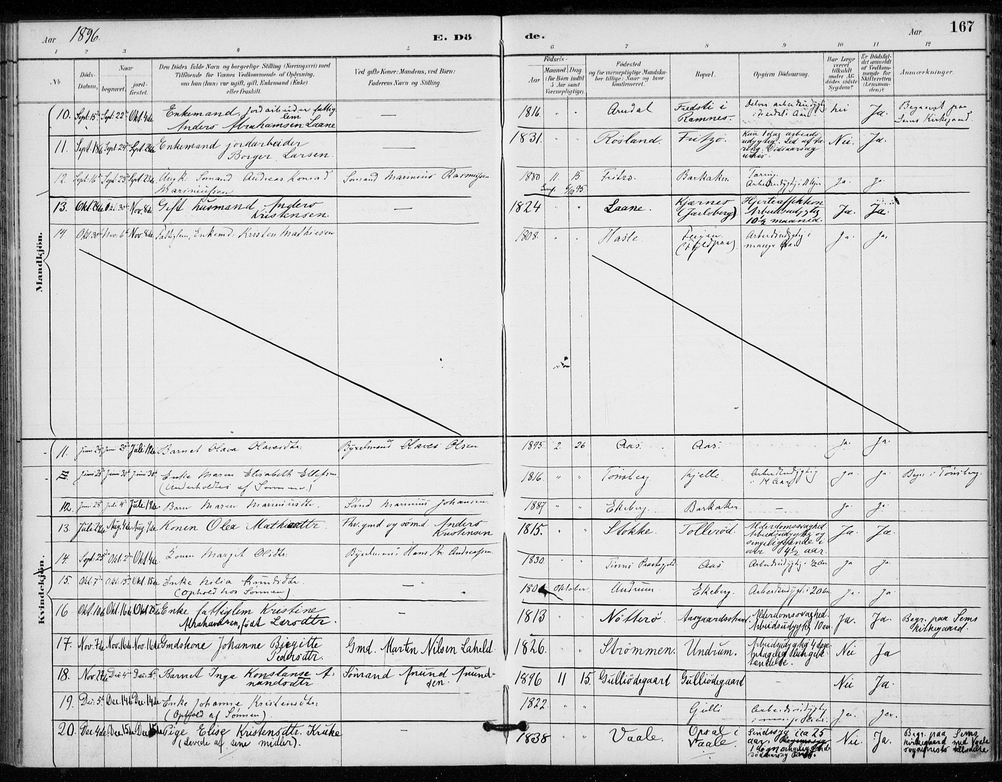 Sem kirkebøker, AV/SAKO-A-5/F/Fa/L0011: Parish register (official) no. I 11, 1888-1904, p. 167