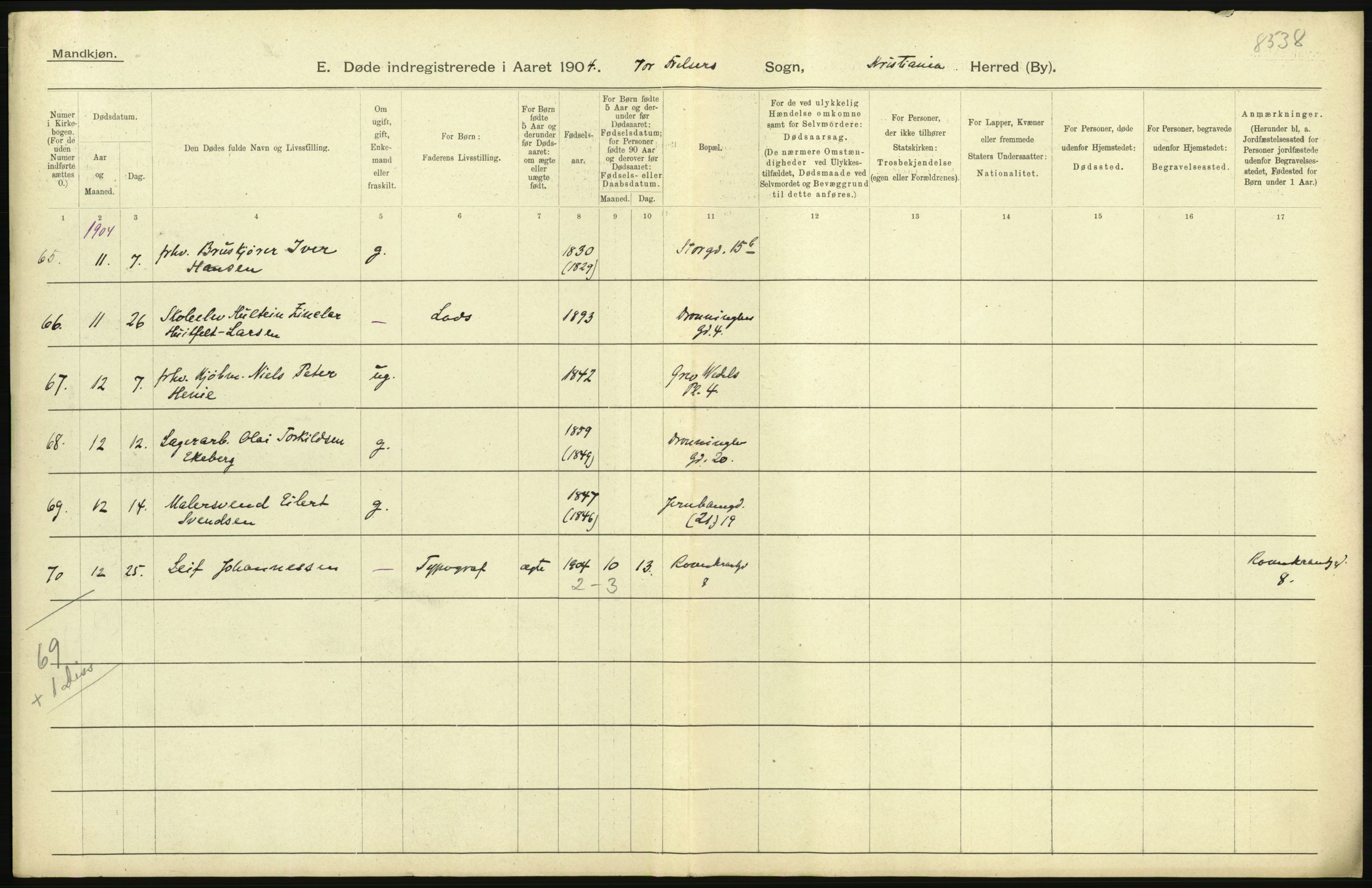 Statistisk sentralbyrå, Sosiodemografiske emner, Befolkning, AV/RA-S-2228/D/Df/Dfa/Dfab/L0004: Kristiania: Gifte, døde, 1904, p. 475