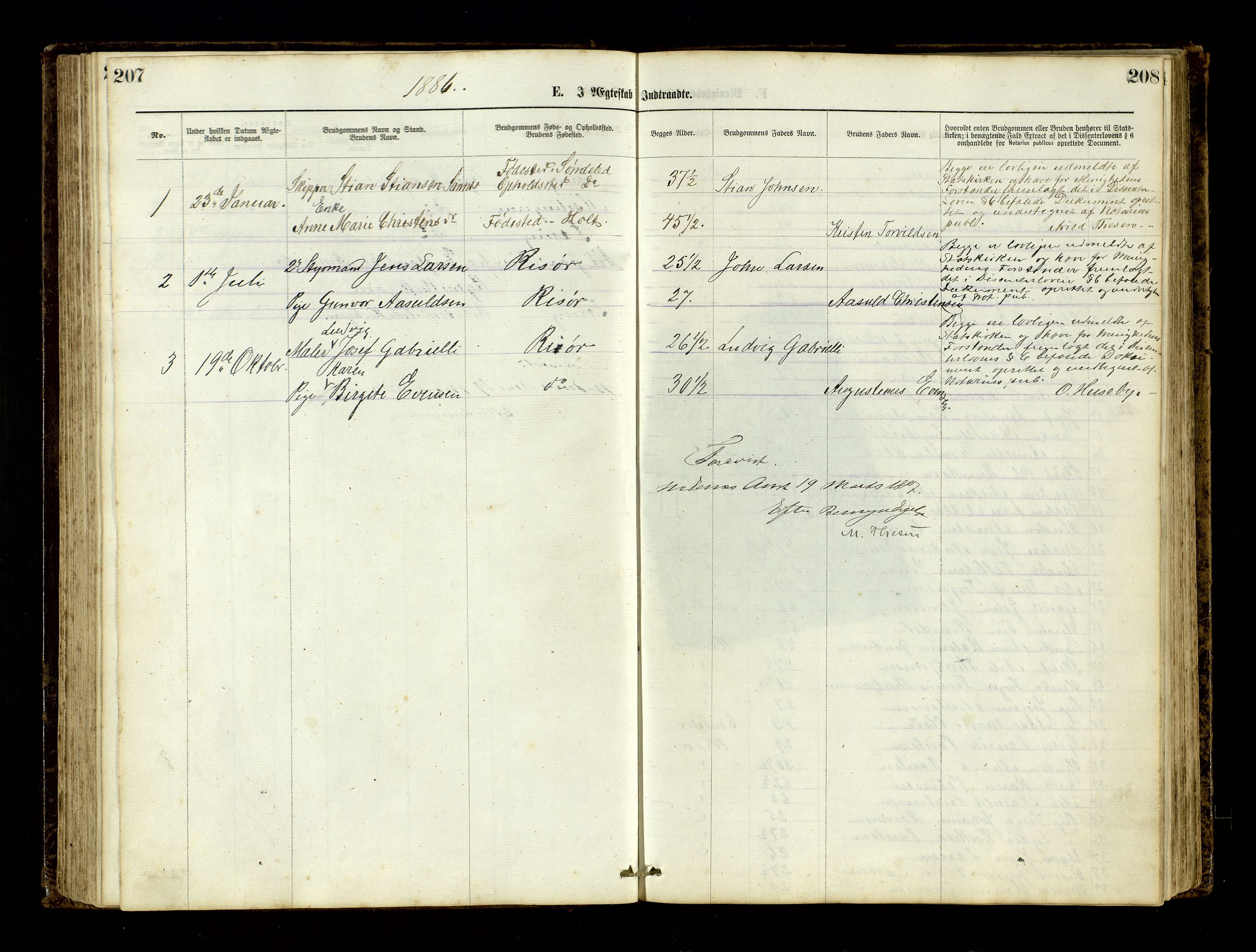 Den evangelisk-lutherske frimenighet, Risør, AV/SAK-1292-0007/F/Fa/L0001: Dissenter register no. F 17, 1877-1892, p. 207-208