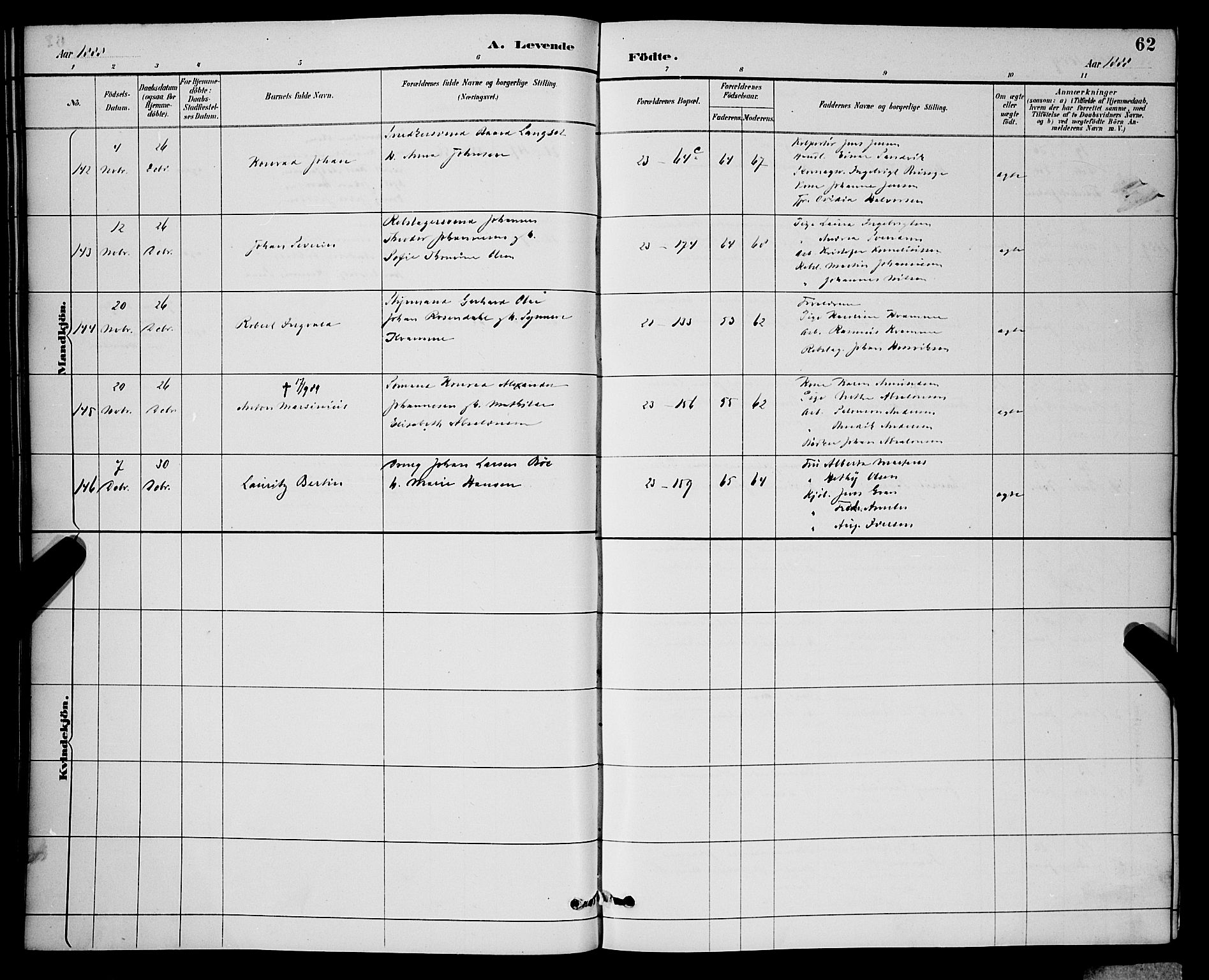 Korskirken sokneprestembete, AV/SAB-A-76101/H/Hab: Parish register (copy) no. B 9, 1887-1896, p. 62