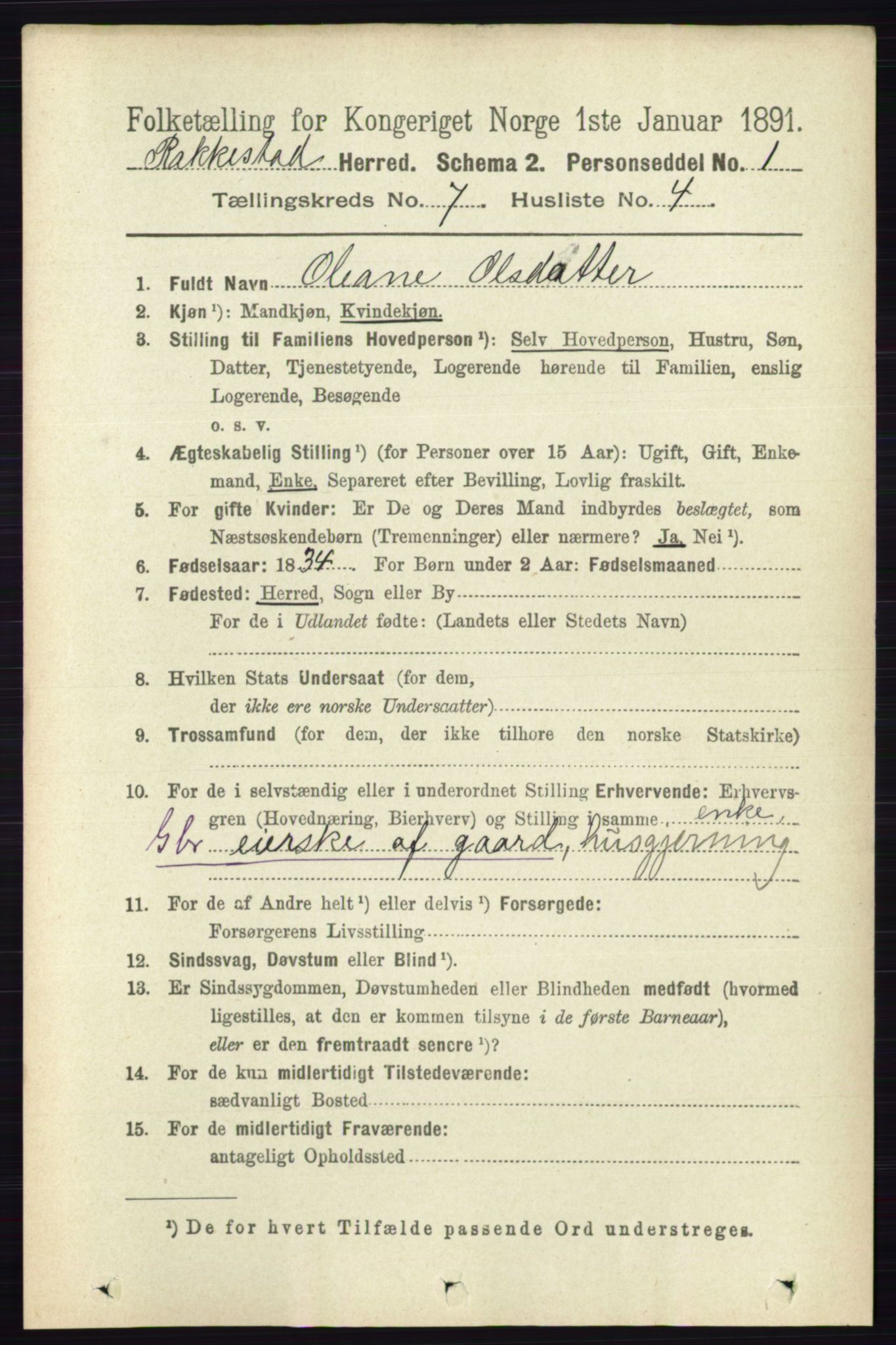 RA, 1891 census for 0128 Rakkestad, 1891, p. 3146