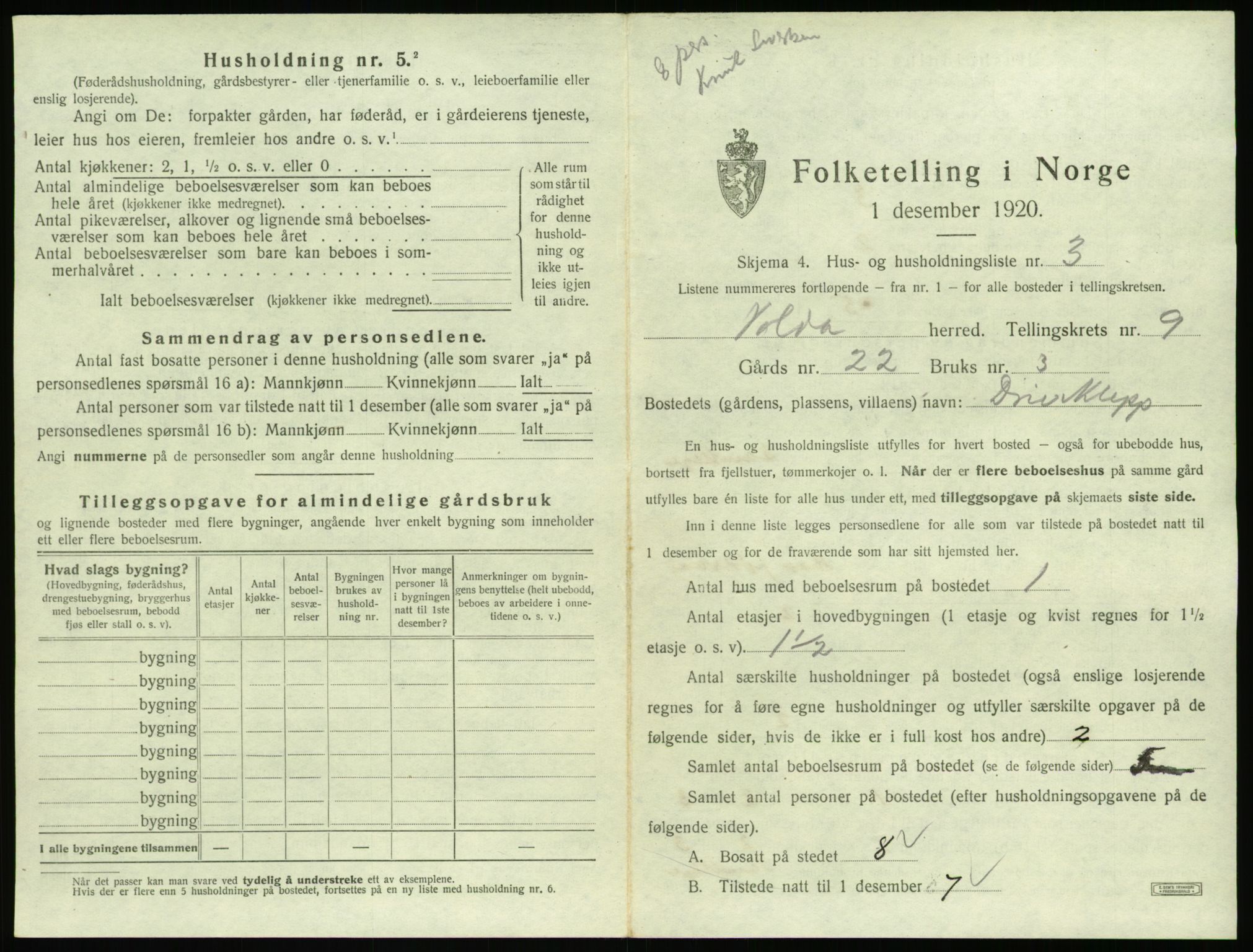 SAT, 1920 census for Volda, 1920, p. 772