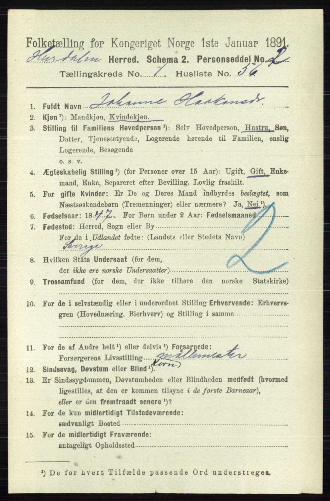 RA, 1891 census for 0239 Hurdal, 1891, p. 438