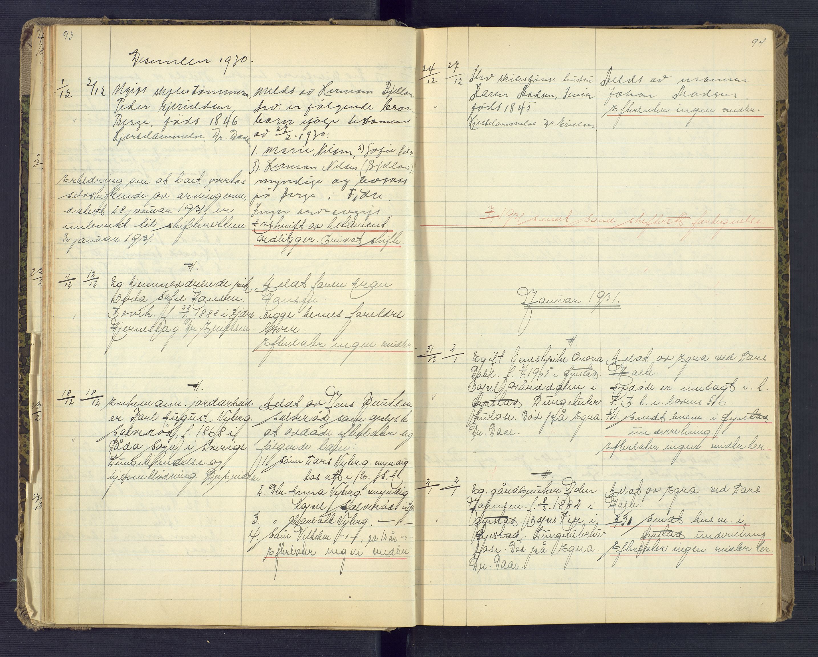 Landvik og Fjære lensmannskontor, SAK/1241-0027/F/Fe/L0003: Anmeldte dødsfall nr 32, 1926-1935, p. 93-94