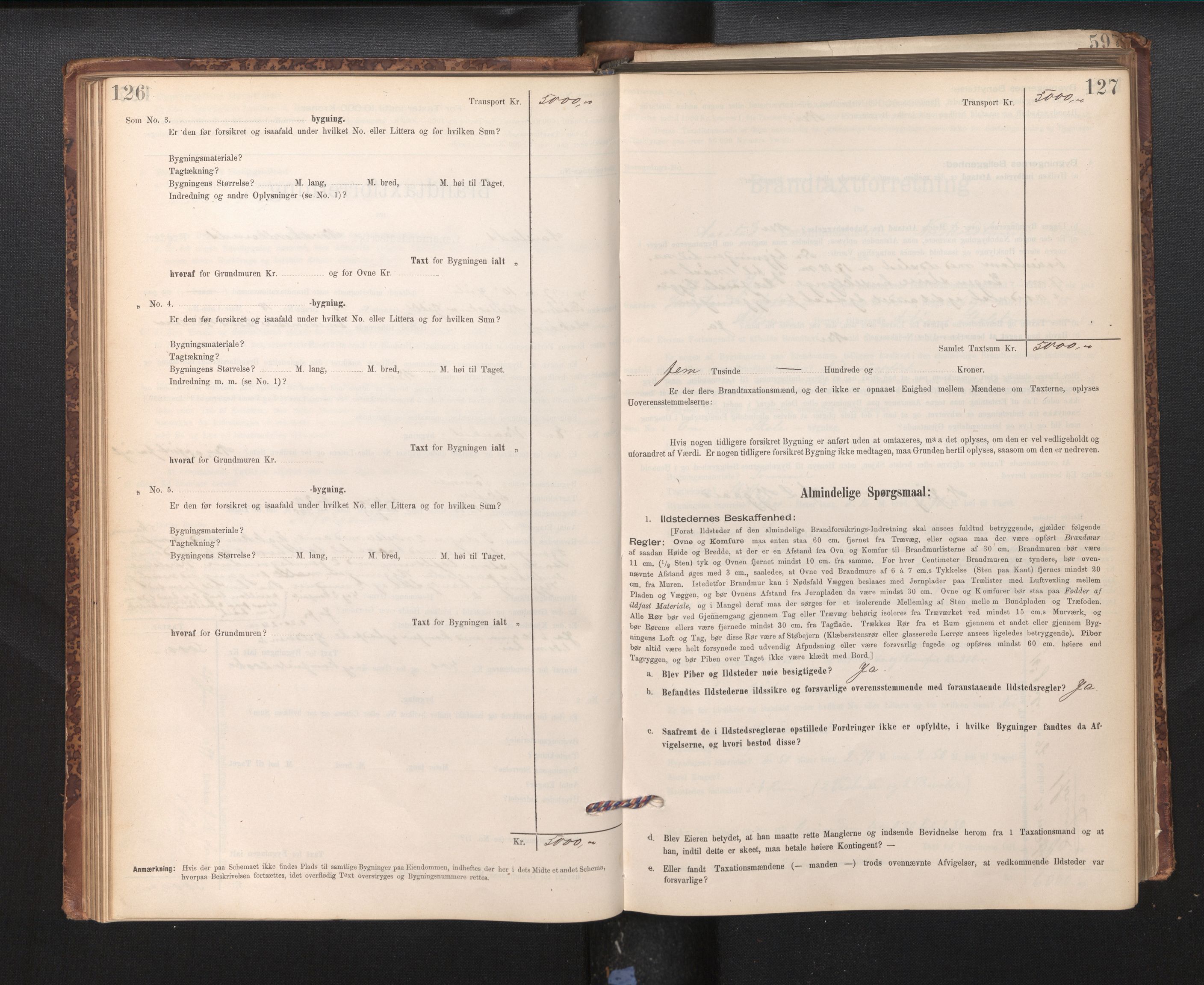 Lensmannen i Årstad, AV/SAB-A-36201/0012/L0011: Branntakstprotokoll,skjematakst, 1895-1901, p. 126-127