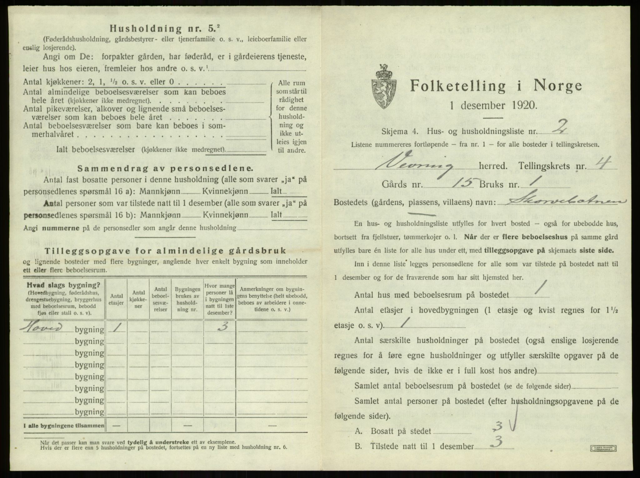 SAB, 1920 census for Vevring, 1920, p. 188