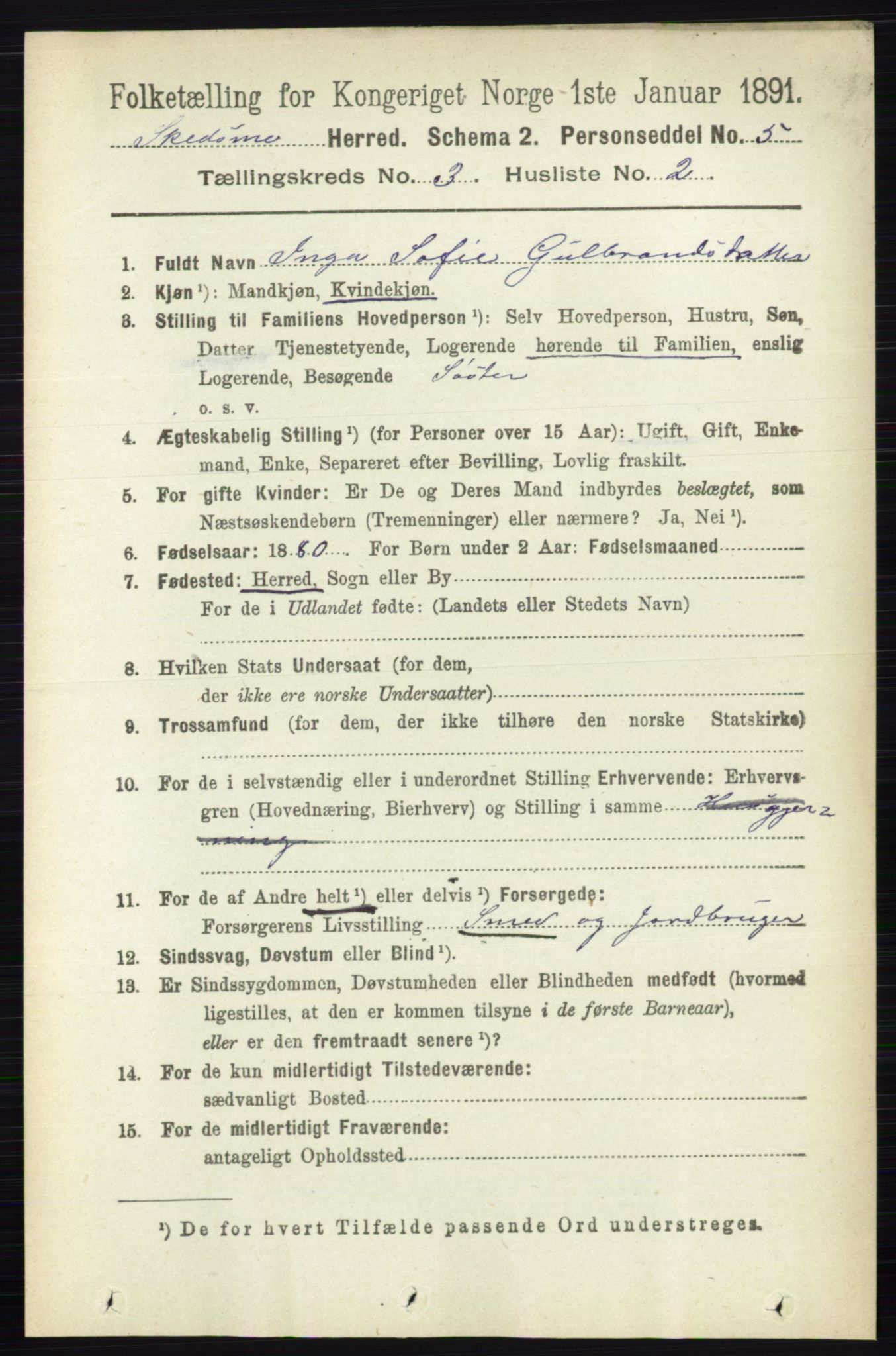 RA, 1891 census for 0231 Skedsmo, 1891, p. 1316