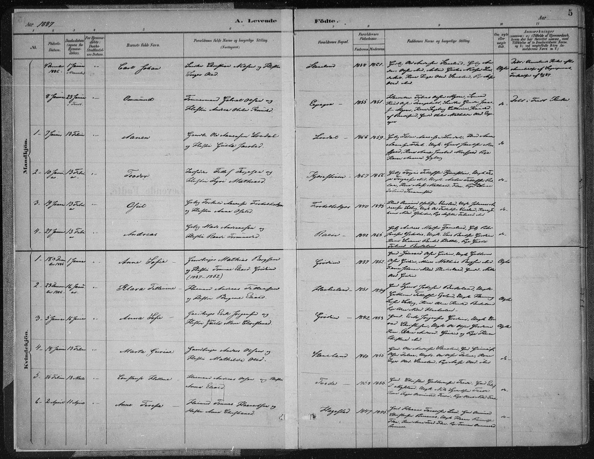 Birkenes sokneprestkontor, SAK/1111-0004/F/Fa/L0005: Parish register (official) no. A 5, 1887-1907, p. 5