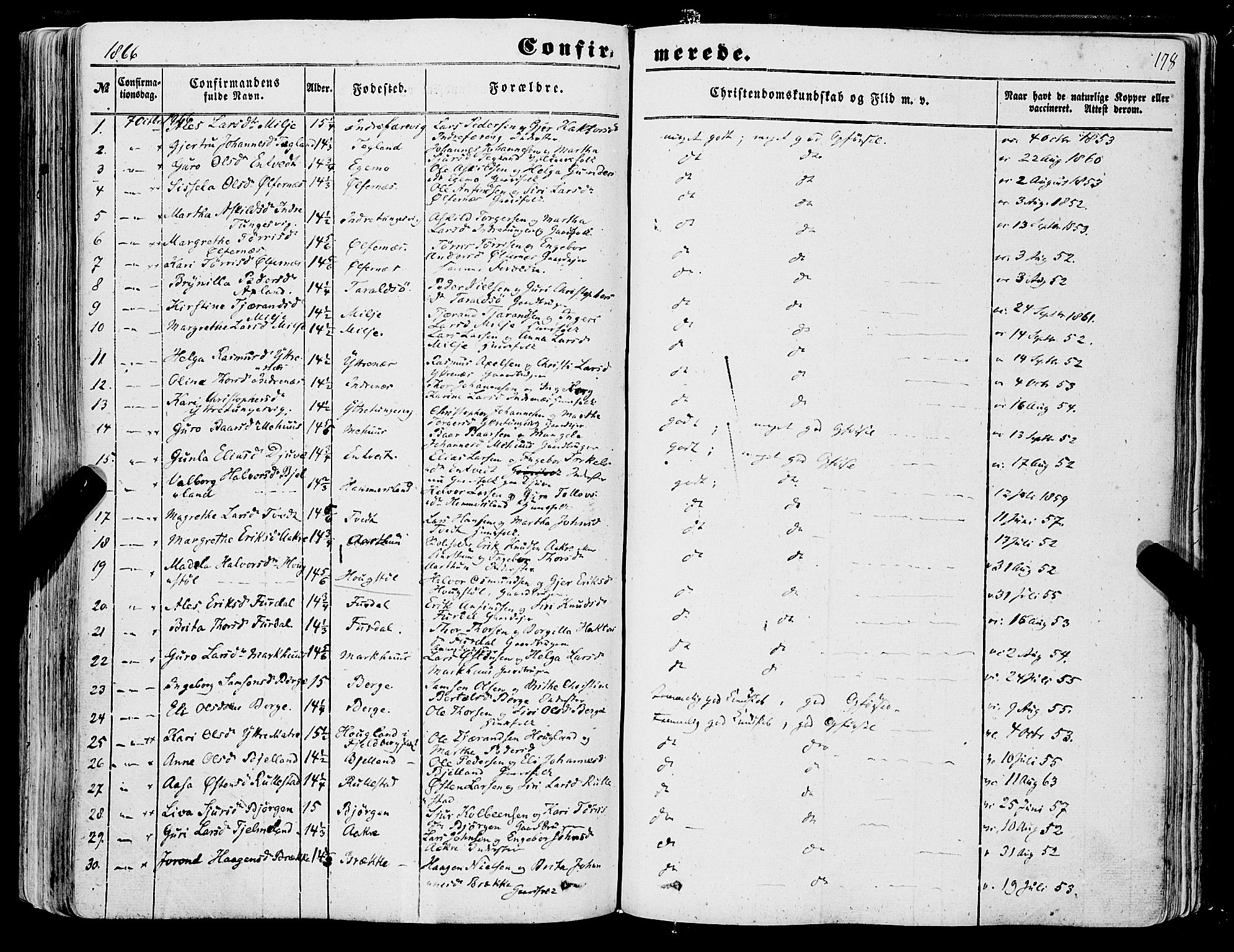 Skånevik sokneprestembete, AV/SAB-A-77801/H/Haa: Parish register (official) no. A 5I, 1848-1869, p. 178