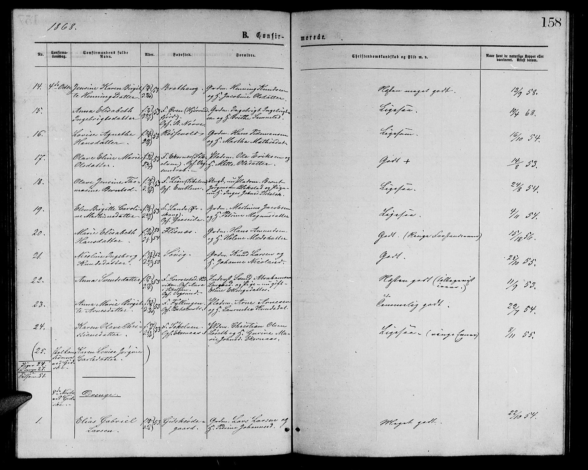 Ministerialprotokoller, klokkerbøker og fødselsregistre - Møre og Romsdal, AV/SAT-A-1454/528/L0428: Parish register (copy) no. 528C09, 1864-1880, p. 158