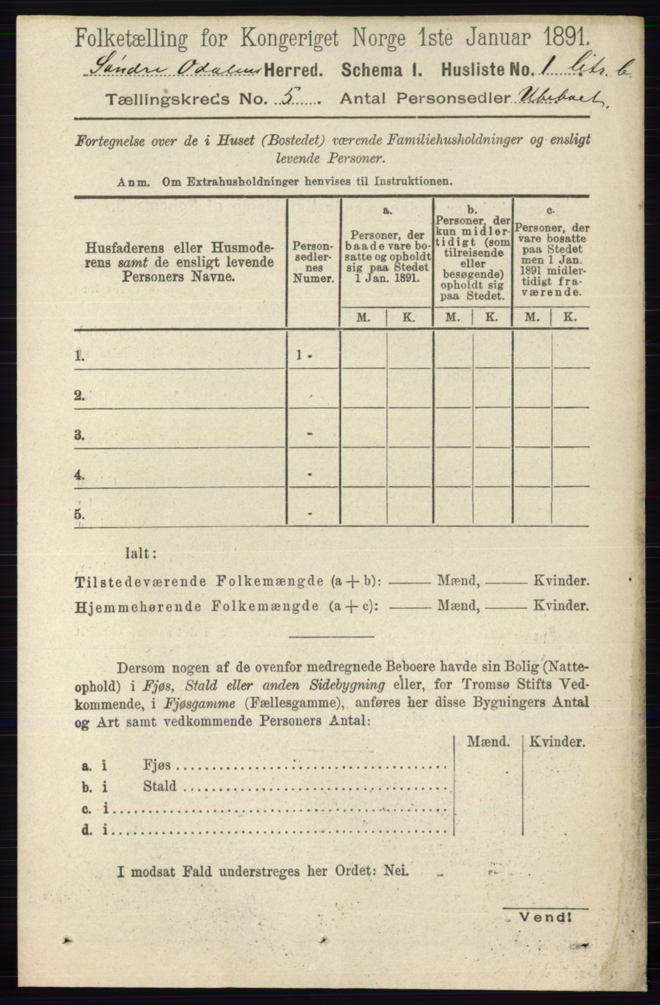 RA, 1891 census for 0419 Sør-Odal, 1891, p. 2271