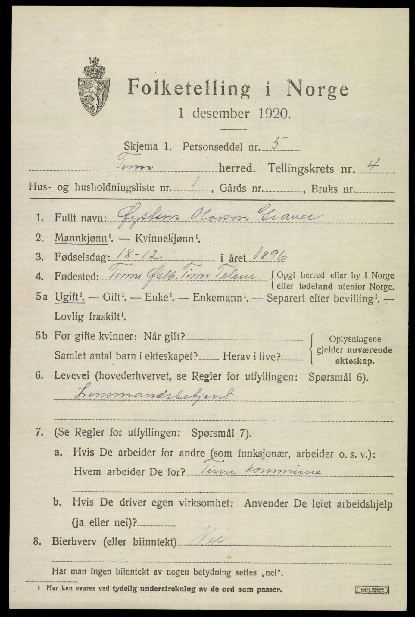 SAKO, 1920 census for Tinn, 1920, p. 3814