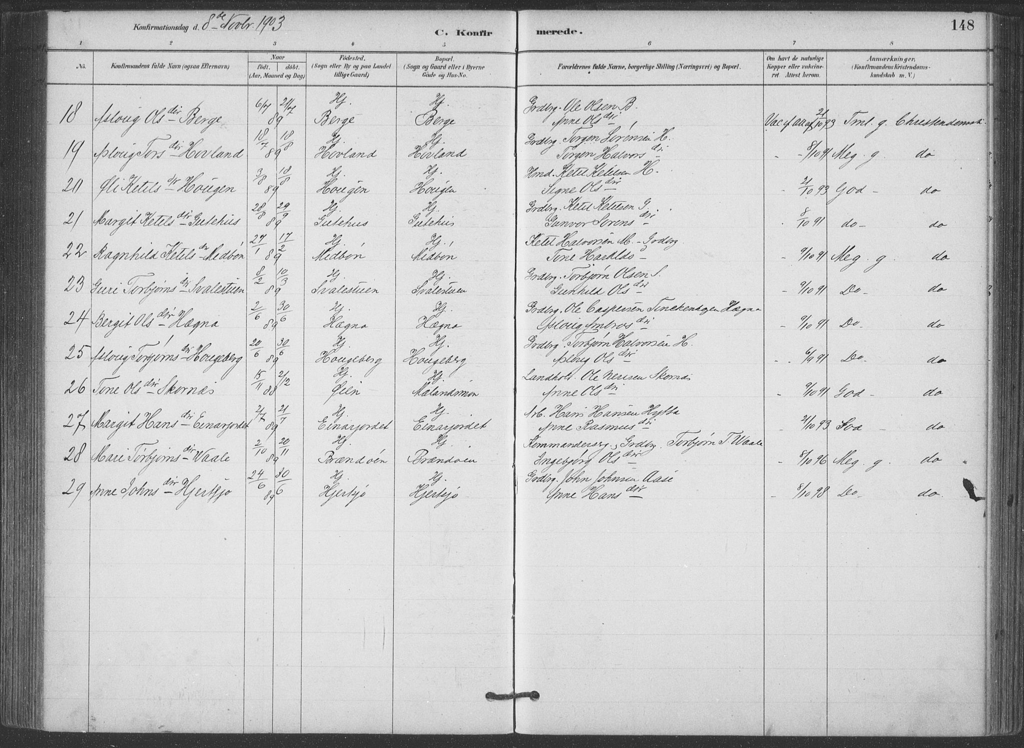Hjartdal kirkebøker, SAKO/A-270/F/Fa/L0010: Parish register (official) no. I 10, 1880-1929, p. 148