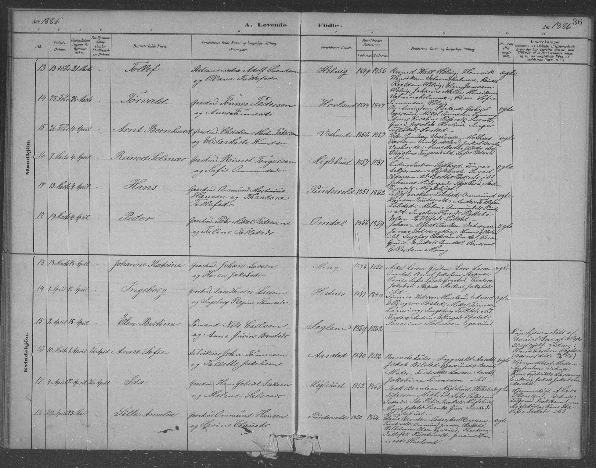 Eigersund sokneprestkontor, AV/SAST-A-101807/S09/L0007: Parish register (copy) no. B 7, 1882-1892, p. 36