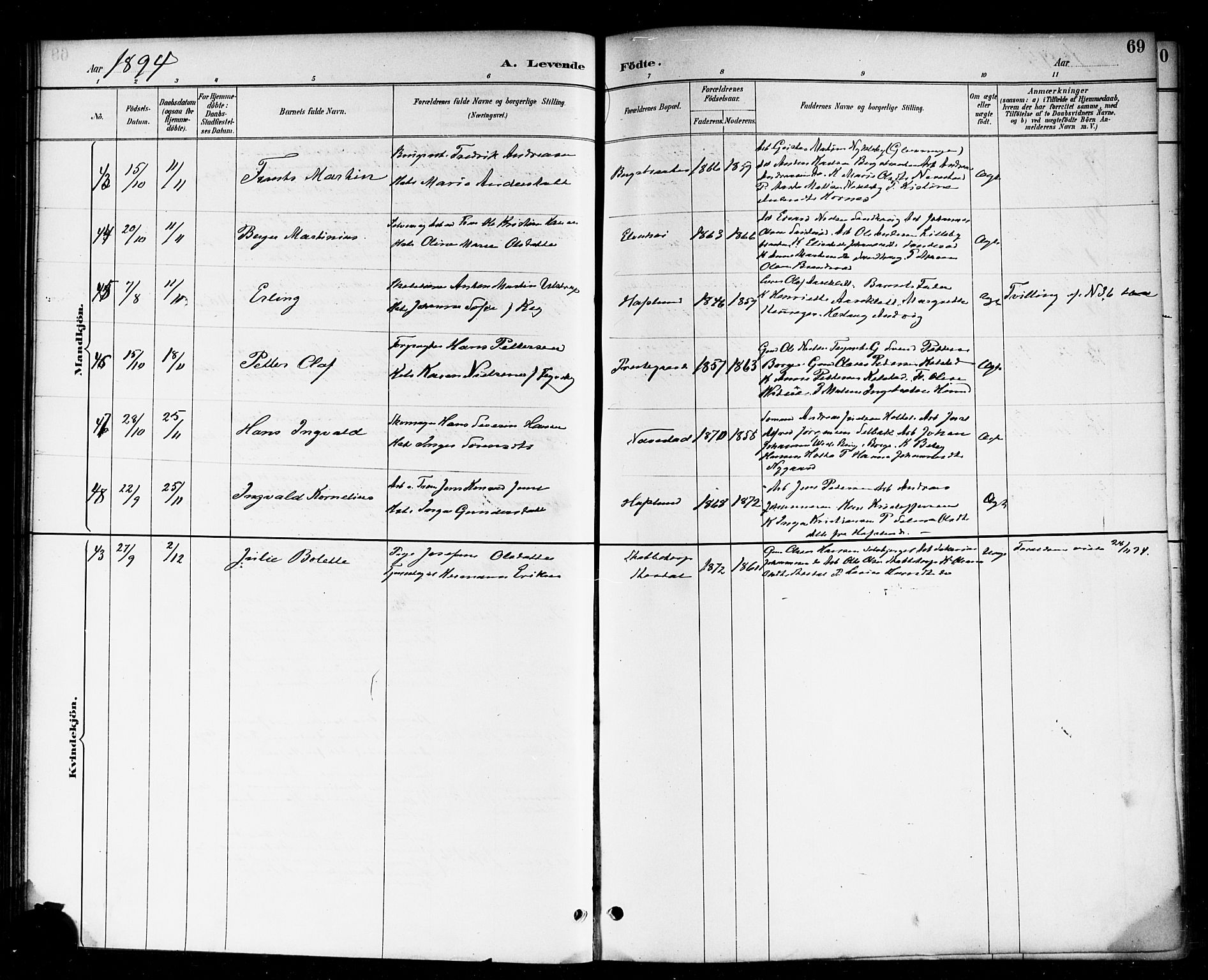 Skjeberg prestekontor Kirkebøker, AV/SAO-A-10923/F/Fa/L0009: Parish register (official) no. I 9, 1886-1897, p. 69