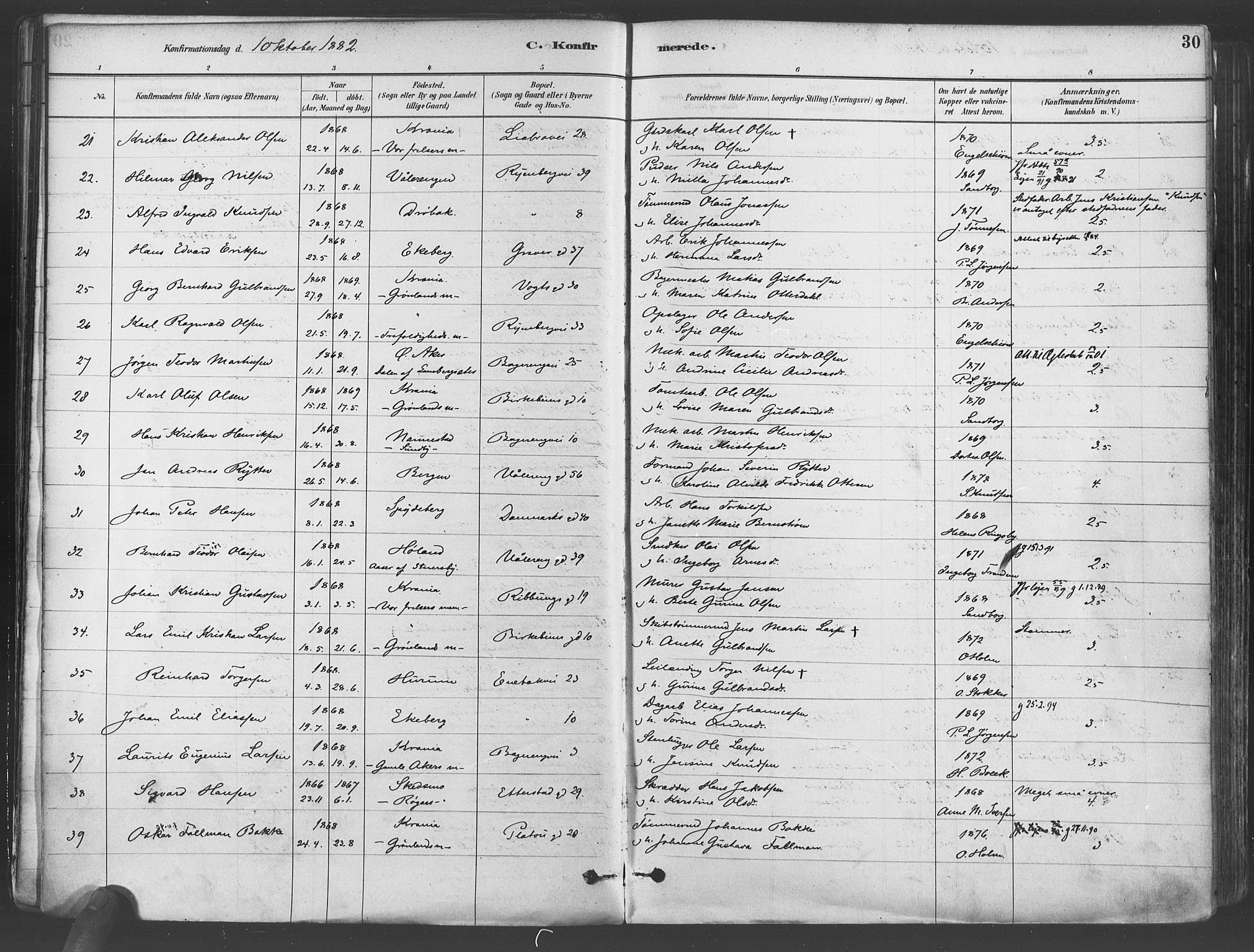Gamlebyen prestekontor Kirkebøker, SAO/A-10884/F/Fa/L0006: Parish register (official) no. 6, 1881-1890, p. 30