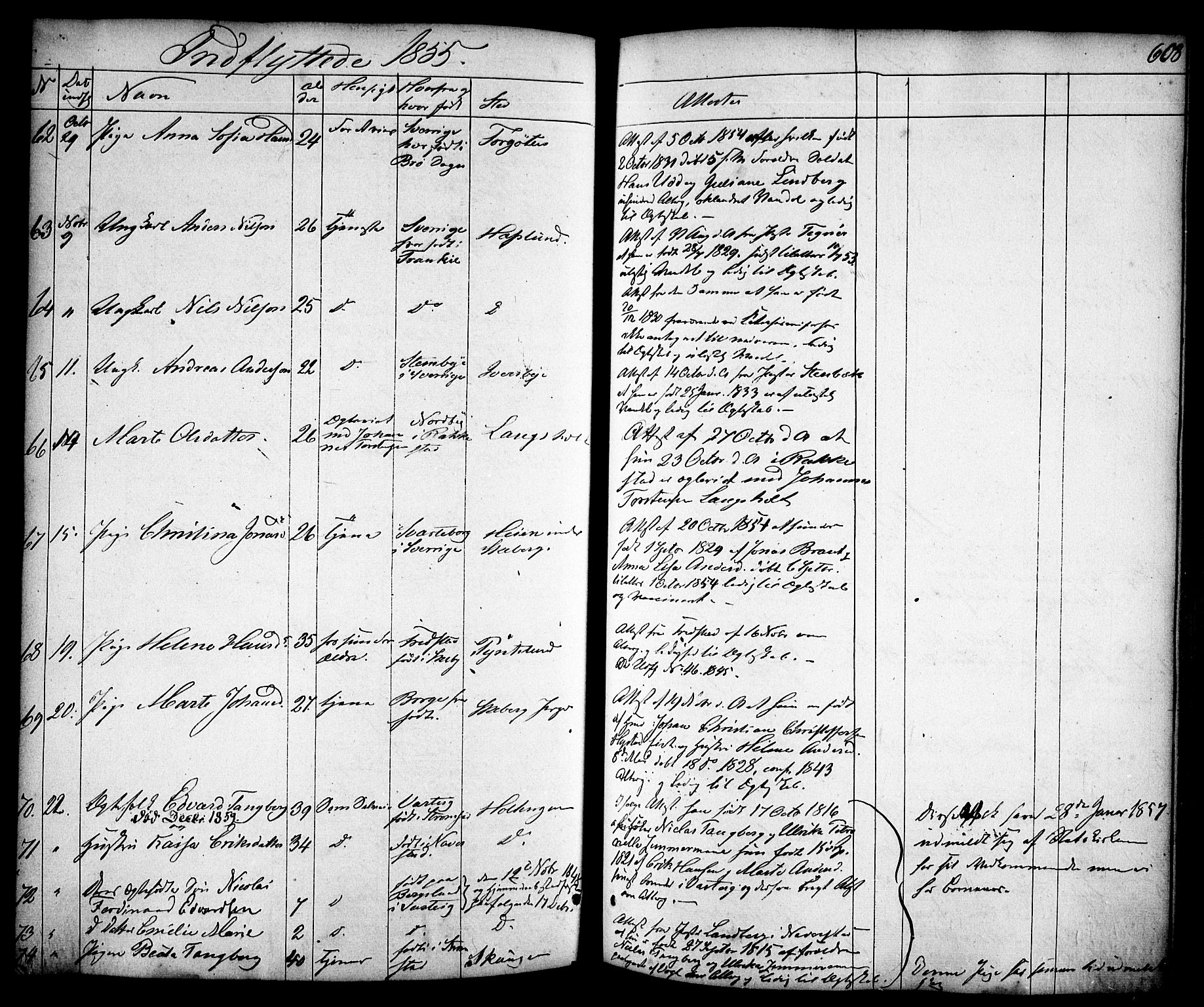 Skjeberg prestekontor Kirkebøker, AV/SAO-A-10923/F/Fa/L0006: Parish register (official) no. I 6, 1846-1858, p. 608