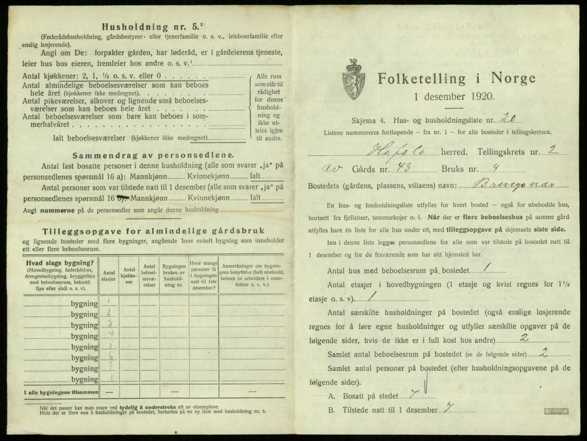 SAB, 1920 census for Hafslo, 1920, p. 197