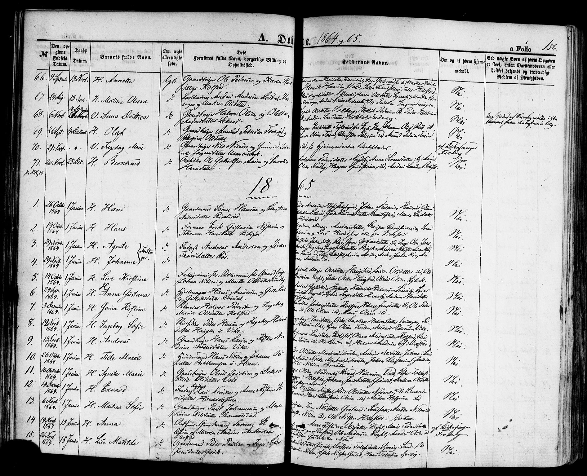 Hof kirkebøker, AV/SAKO-A-64/F/Fa/L0006: Parish register (official) no. I 6, 1851-1877, p. 156