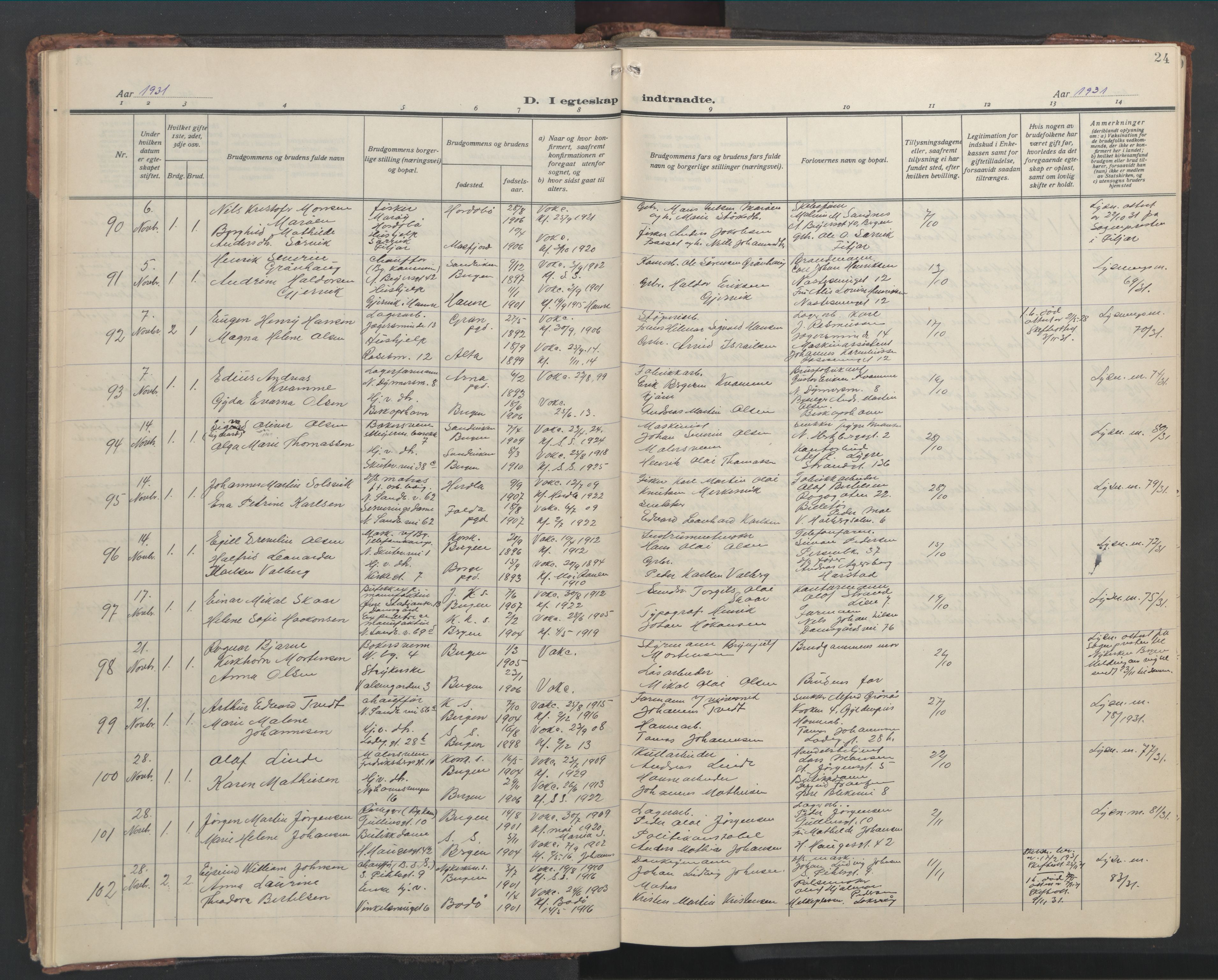 Sandviken Sokneprestembete, AV/SAB-A-77601/H/Hb/L0015: Parish register (copy) no. D 2, 1929-1953, p. 23b-24a