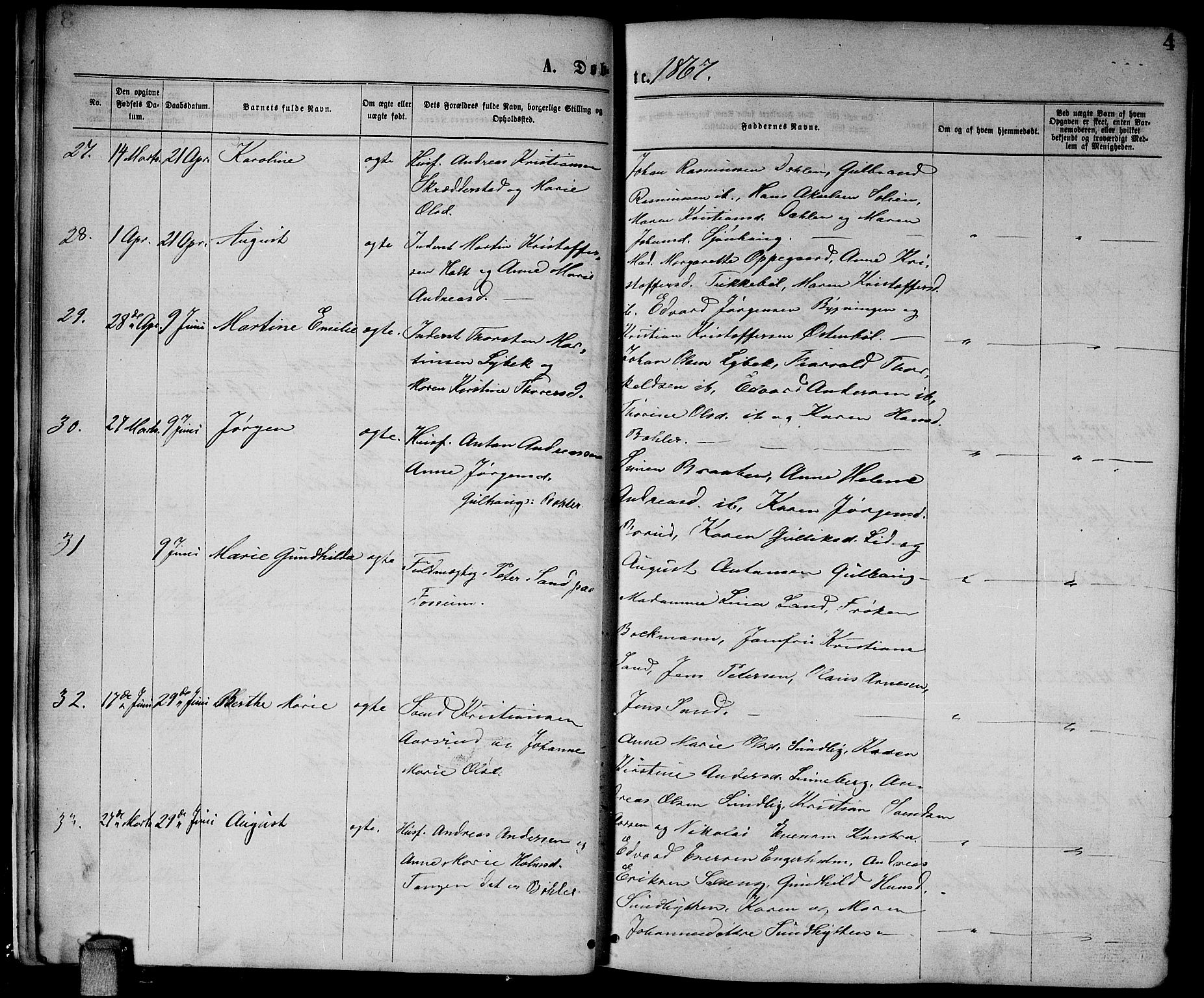 Enebakk prestekontor Kirkebøker, AV/SAO-A-10171c/G/Ga/L0005: Parish register (copy) no. I 5, 1867-1888, p. 4