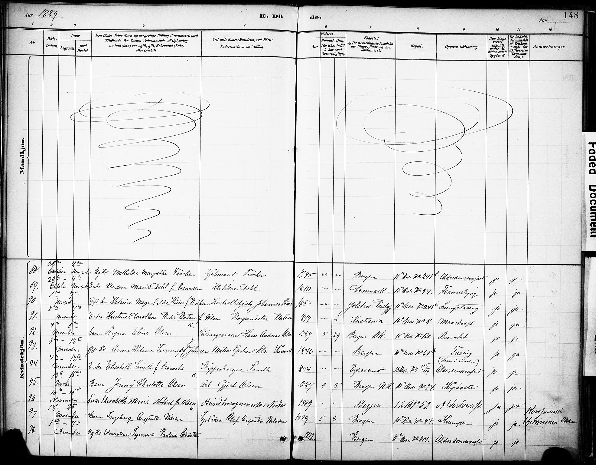 Domkirken sokneprestembete, SAB/A-74801/H/Haa/L0043: Parish register (official) no. E 5, 1882-1904, p. 148