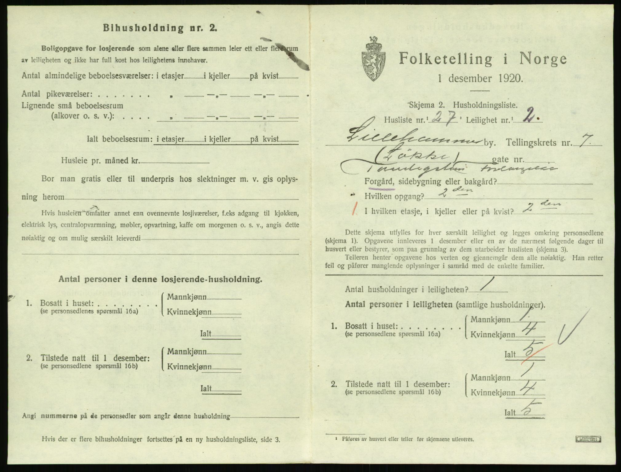 SAH, 1920 census for Lillehammer, 1920, p. 2754