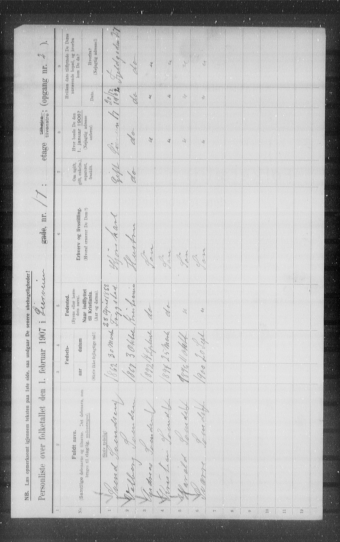 OBA, Municipal Census 1907 for Kristiania, 1907, p. 29612