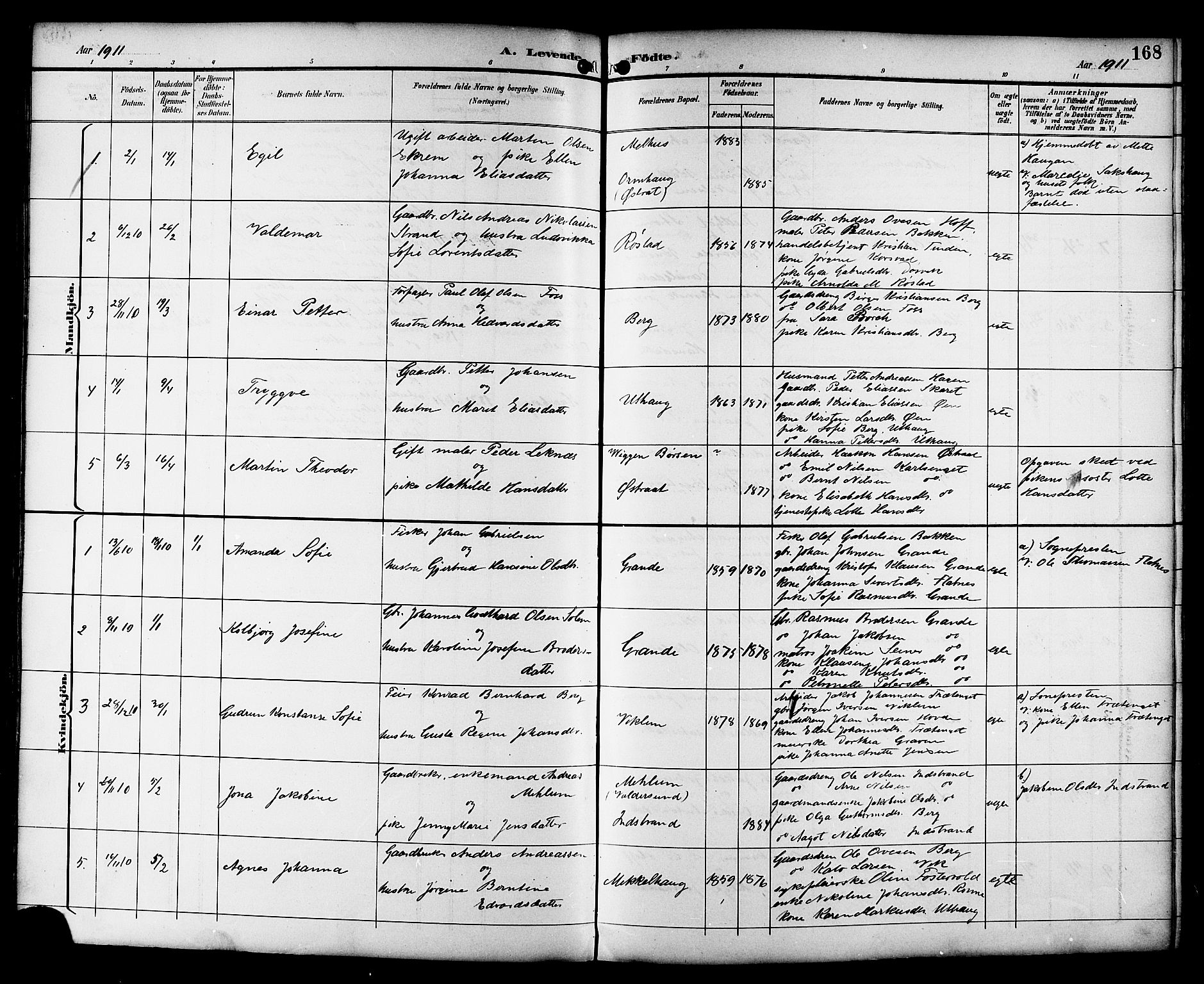 Ministerialprotokoller, klokkerbøker og fødselsregistre - Sør-Trøndelag, SAT/A-1456/659/L0746: Parish register (copy) no. 659C03, 1893-1912, p. 168