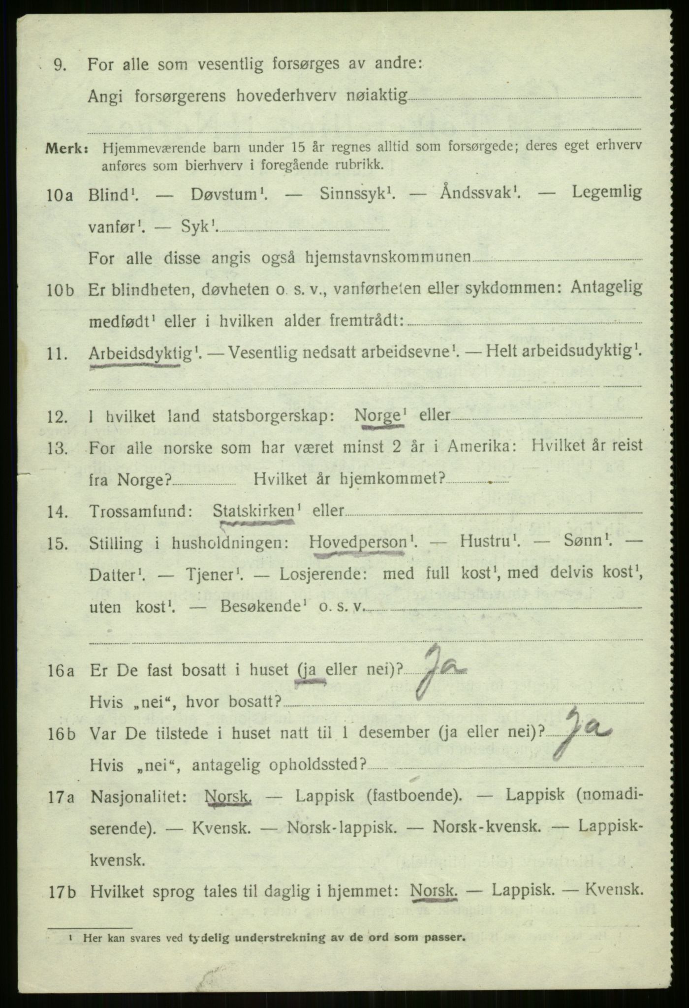 SATØ, 1920 census for Malangen, 1920, p. 3126