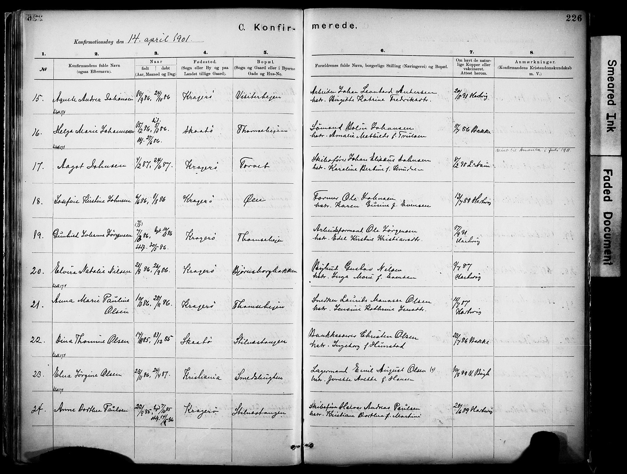 Kragerø kirkebøker, SAKO/A-278/F/Fa/L0012: Parish register (official) no. 12, 1880-1904, p. 226