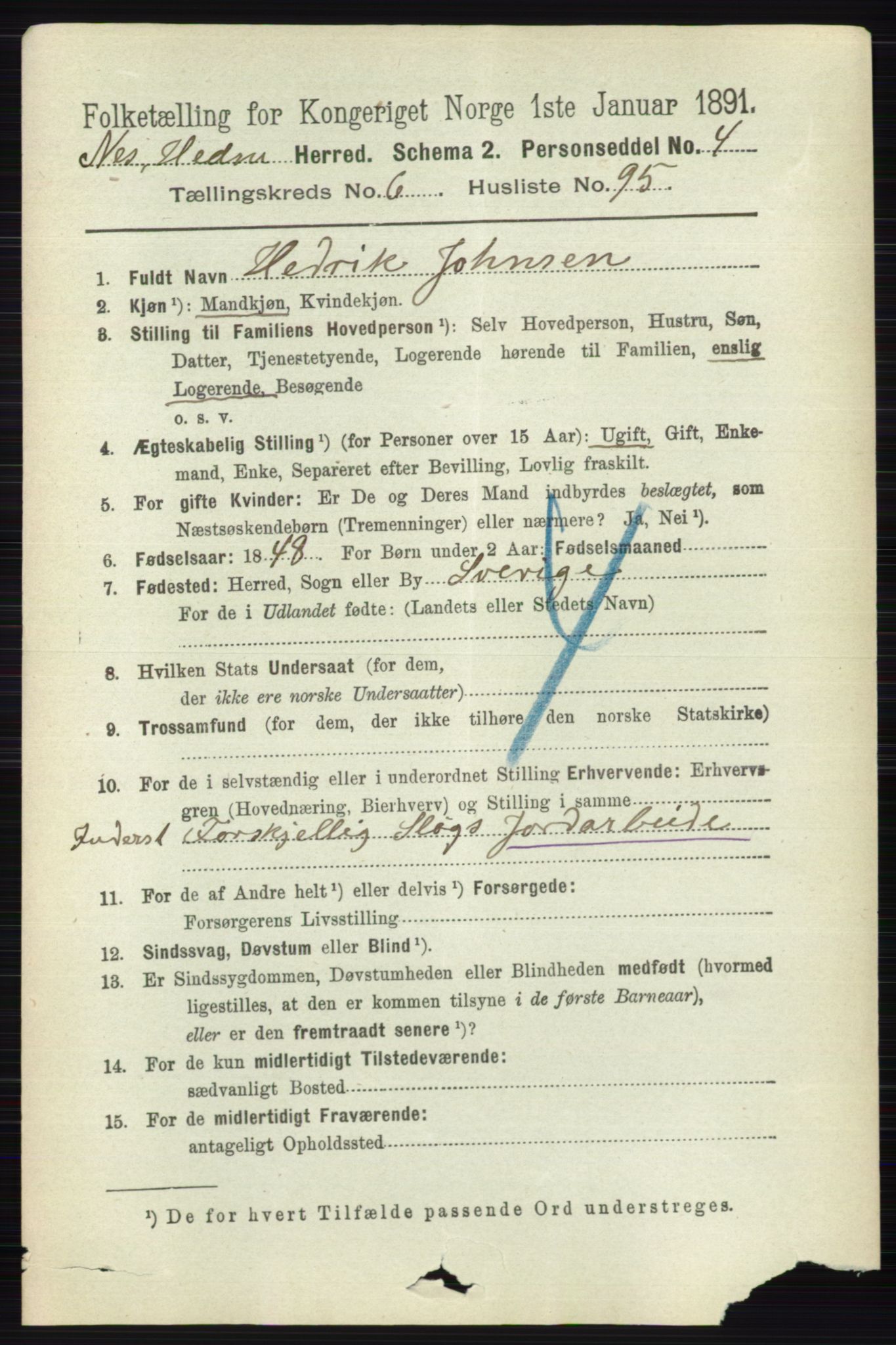 RA, 1891 census for 0411 Nes, 1891, p. 3825