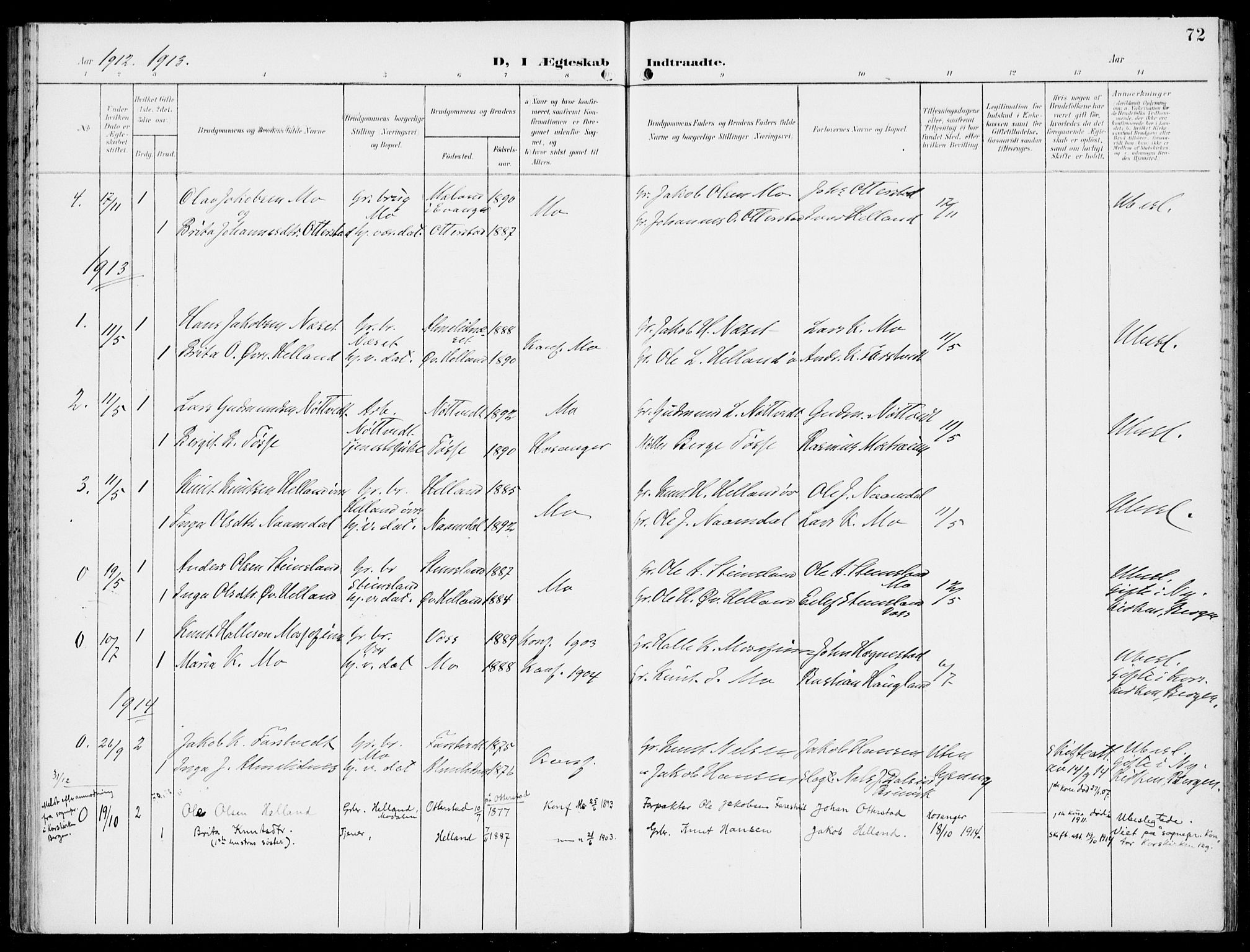 Hosanger sokneprestembete, SAB/A-75801/H/Haa: Parish register (official) no. C  2, 1901-1925, p. 72