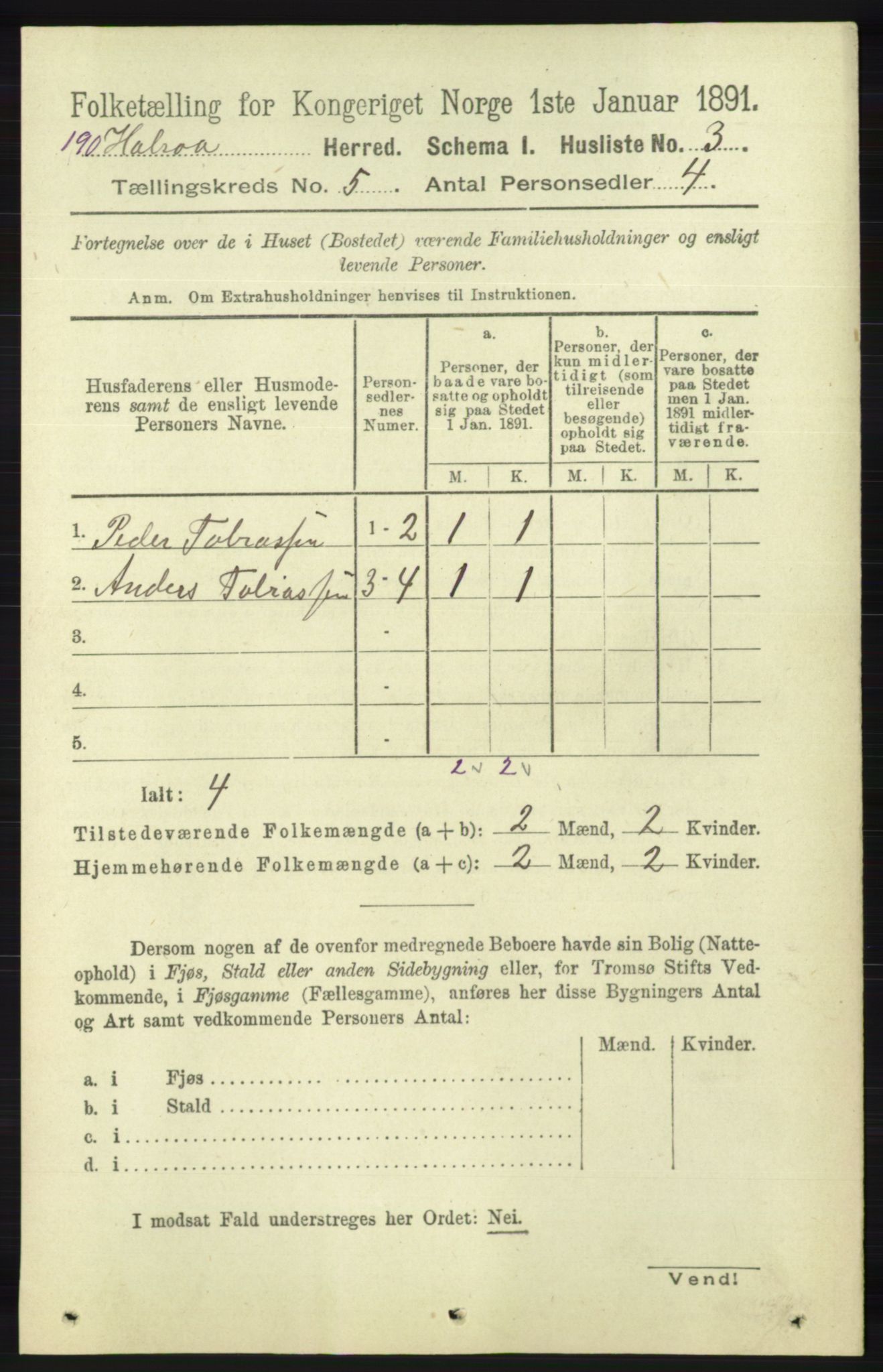 RA, 1891 census for 1019 Halse og Harkmark, 1891, p. 1974