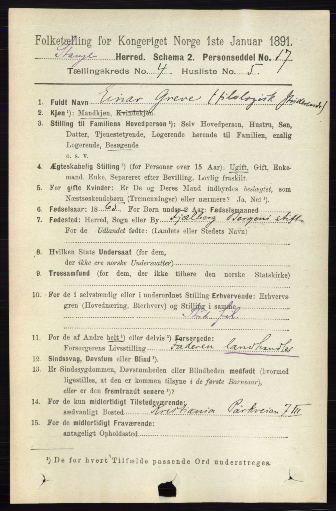 RA, 1891 census for 0417 Stange, 1891, p. 2384