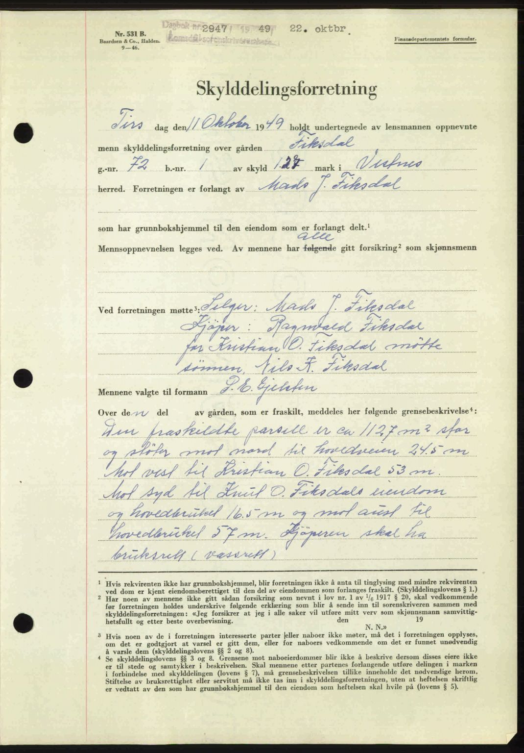 Romsdal sorenskriveri, AV/SAT-A-4149/1/2/2C: Mortgage book no. A31, 1949-1949, Diary no: : 2947/1949