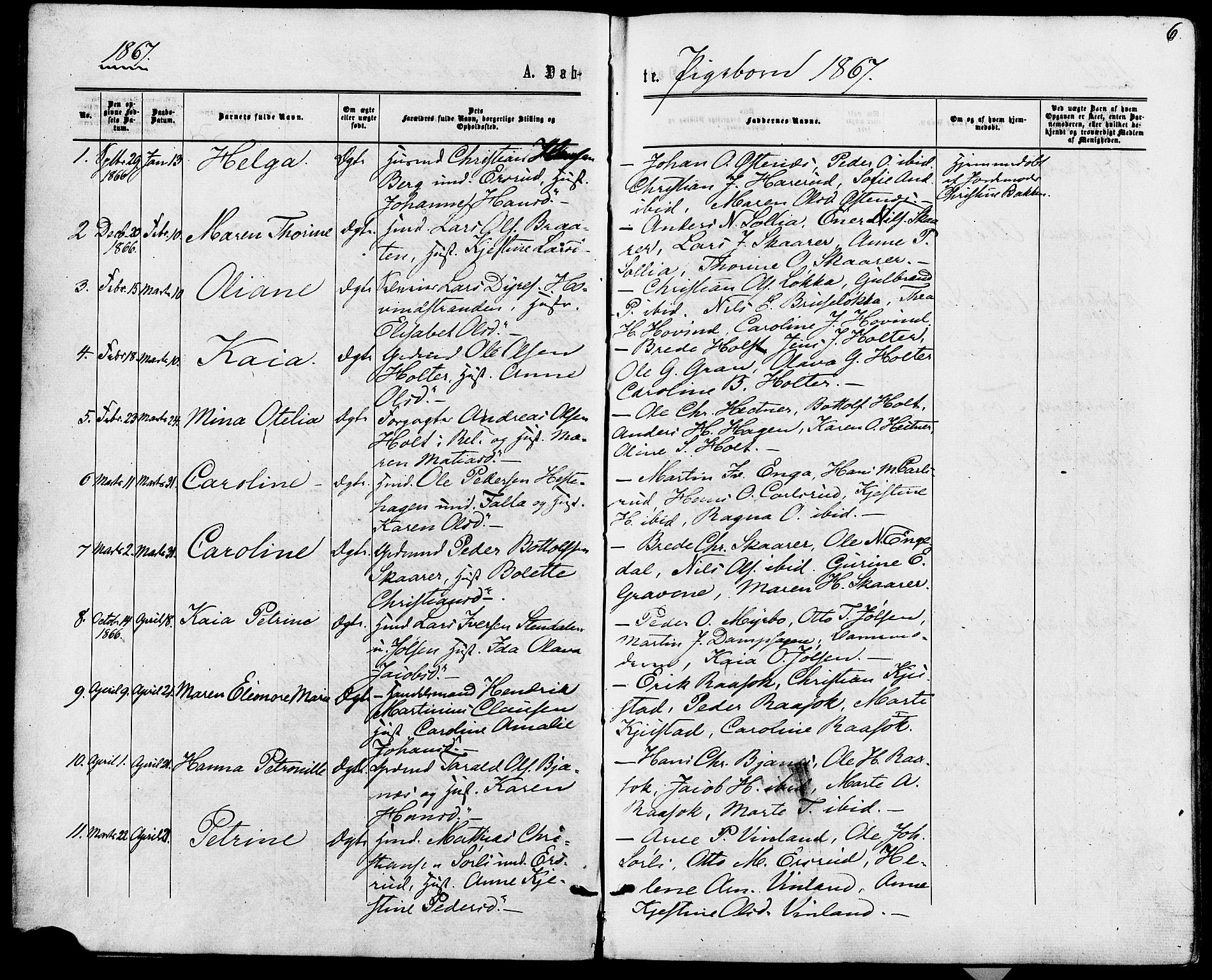 Fet prestekontor Kirkebøker, AV/SAO-A-10370a/F/Fa/L0013: Parish register (official) no. I 13, 1867-1877, p. 6