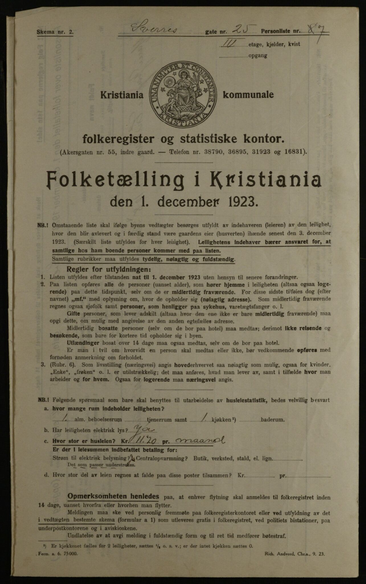 OBA, Municipal Census 1923 for Kristiania, 1923, p. 117493