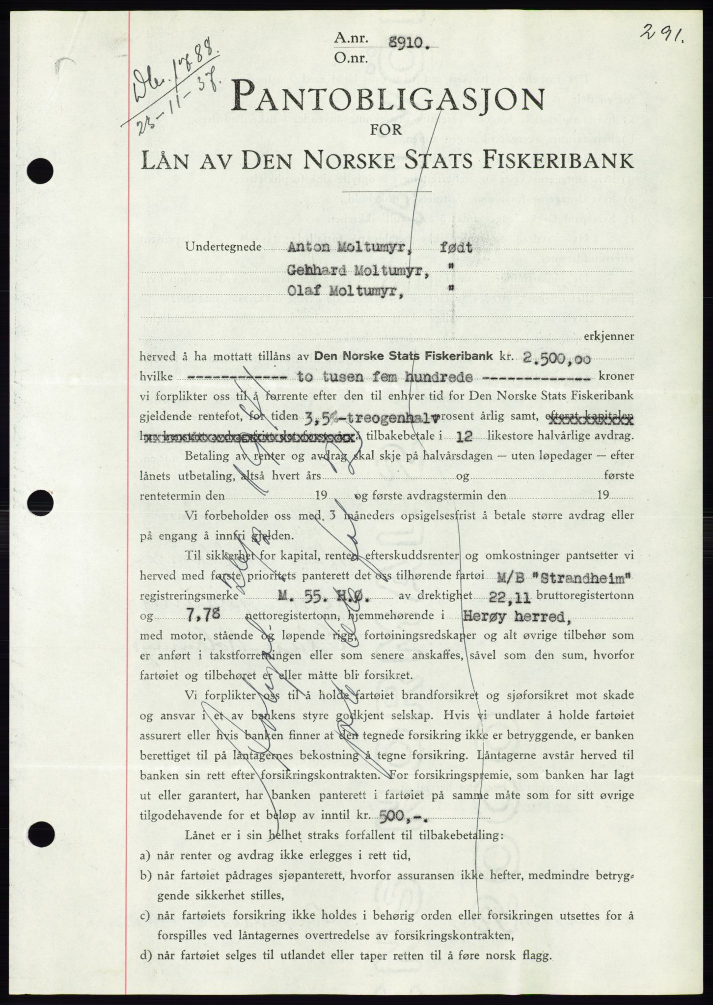 Søre Sunnmøre sorenskriveri, AV/SAT-A-4122/1/2/2C/L0064: Mortgage book no. 58, 1937-1938, Diary no: : 1788/1937