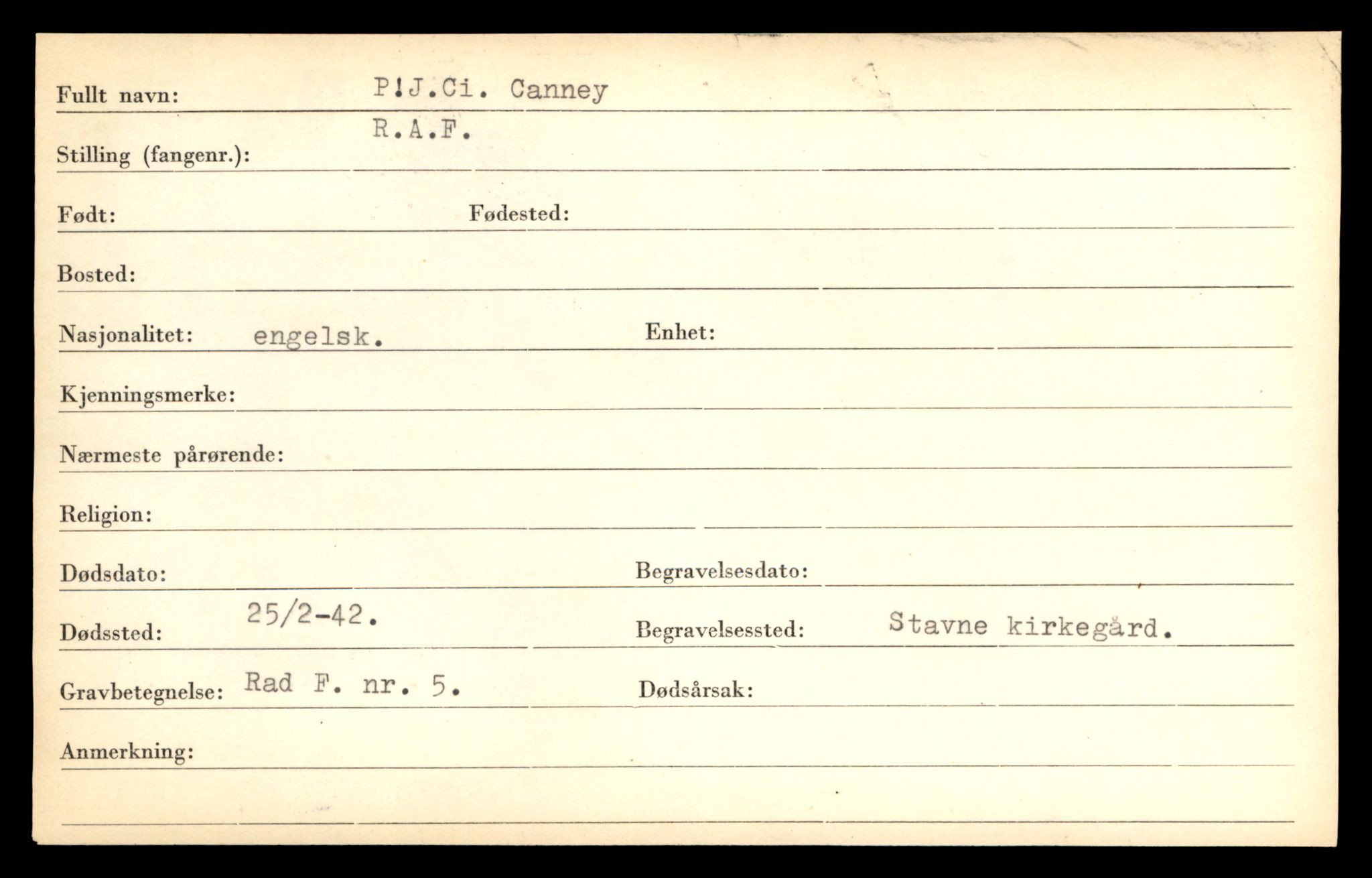 Distriktskontoret for krigsgraver, AV/SAT-A-5030/E/L0005: Kasett/kartotek over falne Britiske og tyske solater, samt andre nasjoners krigsgraver, 1945, p. 1957